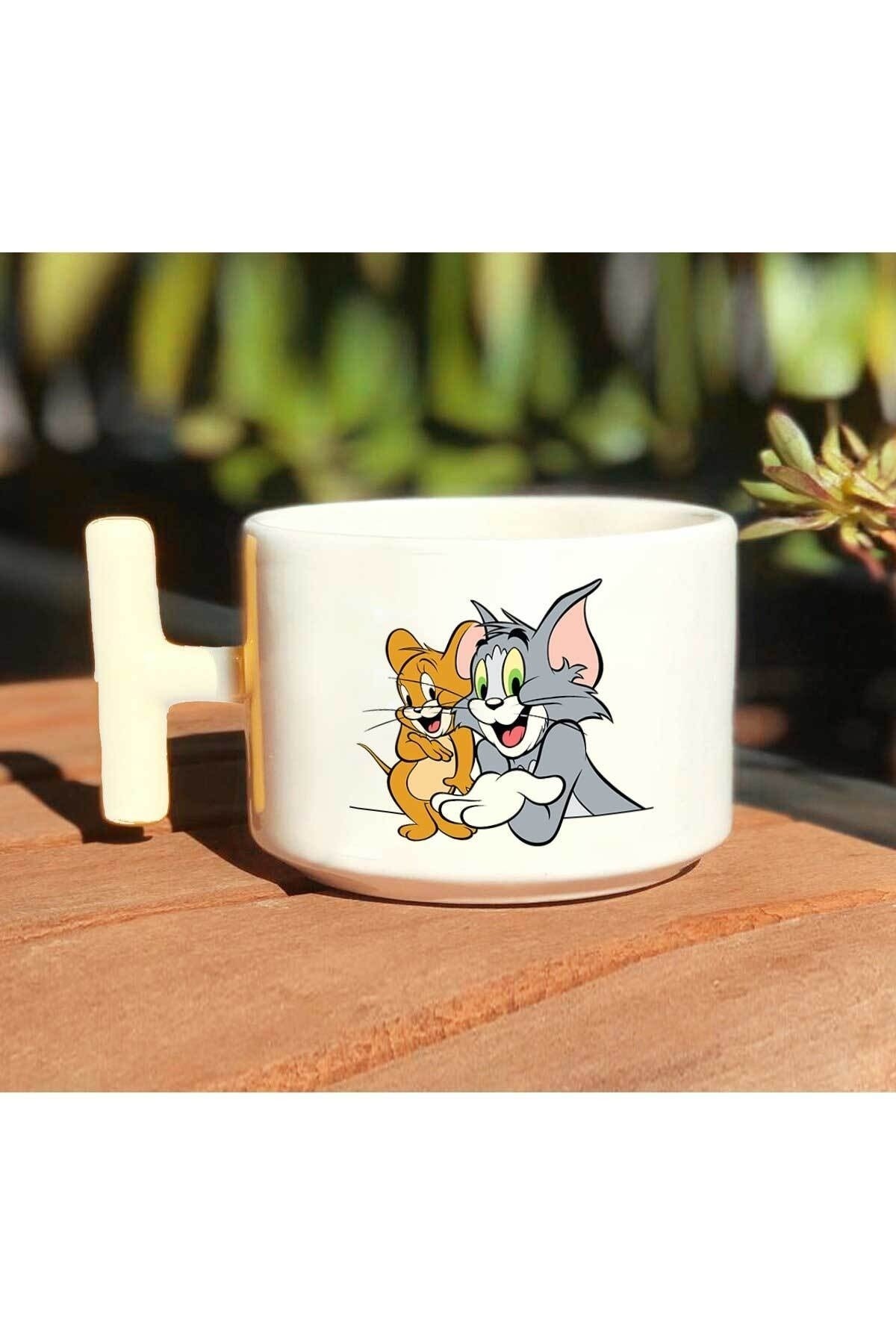 Tom And Jerry Baskılı Beyaz T Kulp Kupa Bardak