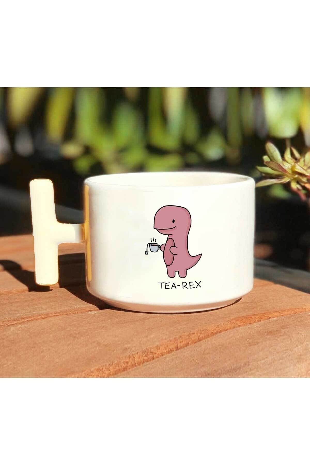 Tea-rex Baskılı Beyaz T Kulp Kupa Bardak