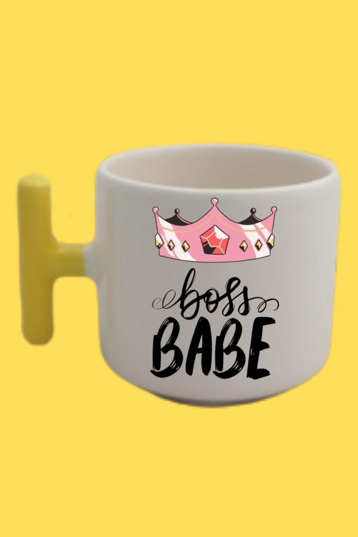 Sarı T Kulp Boss Babe Temalı Nescafe Latte Fincanı