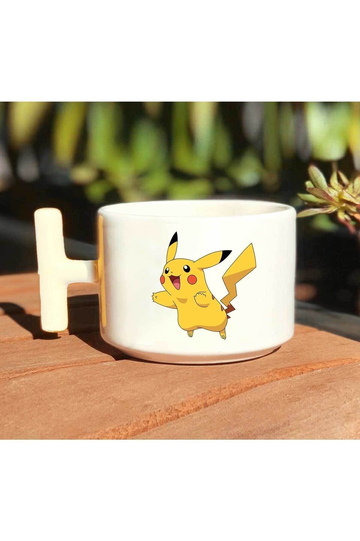 Pikachu Baskılı Beyaz T Kulp Kupa Bardak