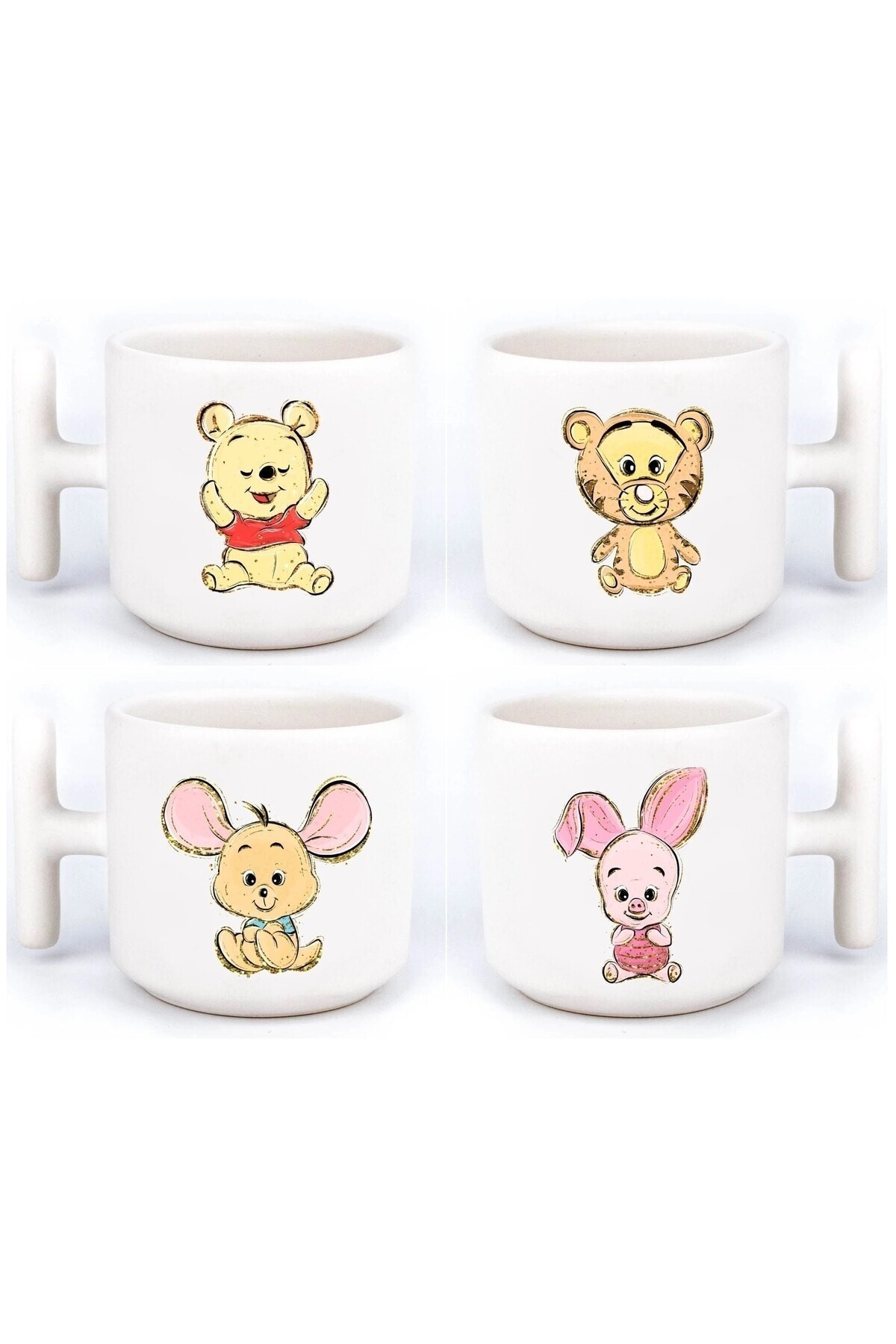 Winnie The Pooh Pooh, Tiger, Piglet, Roo 4'lü El Yapımı T Kulplu Fincan