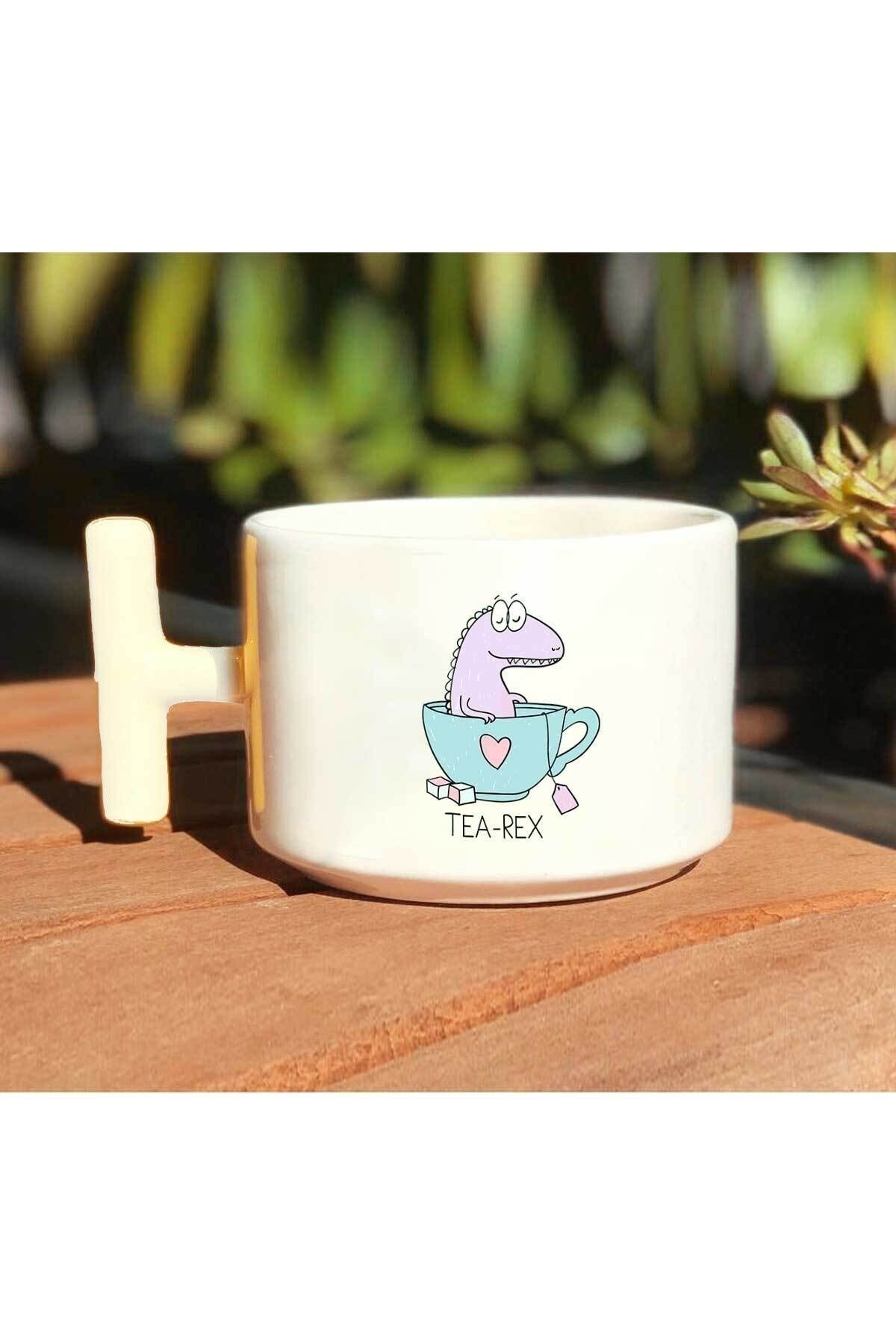 Tea-rex Baskılı Beyaz T Kulp Kupa Bardak