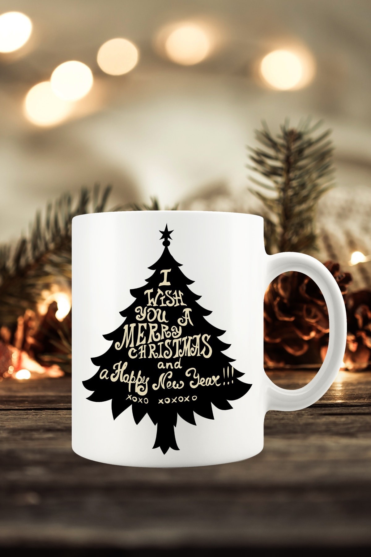 Yılbaşı Yeni Yıl Konseptli Merry Christmas Ağaç Baskılı Kupa Bardak