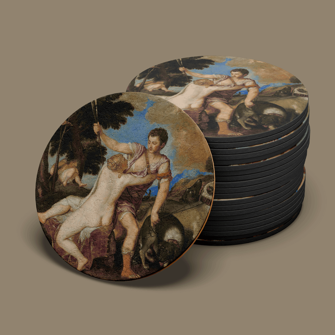 Titian- Venus And Adonis - Bardak Altlığı