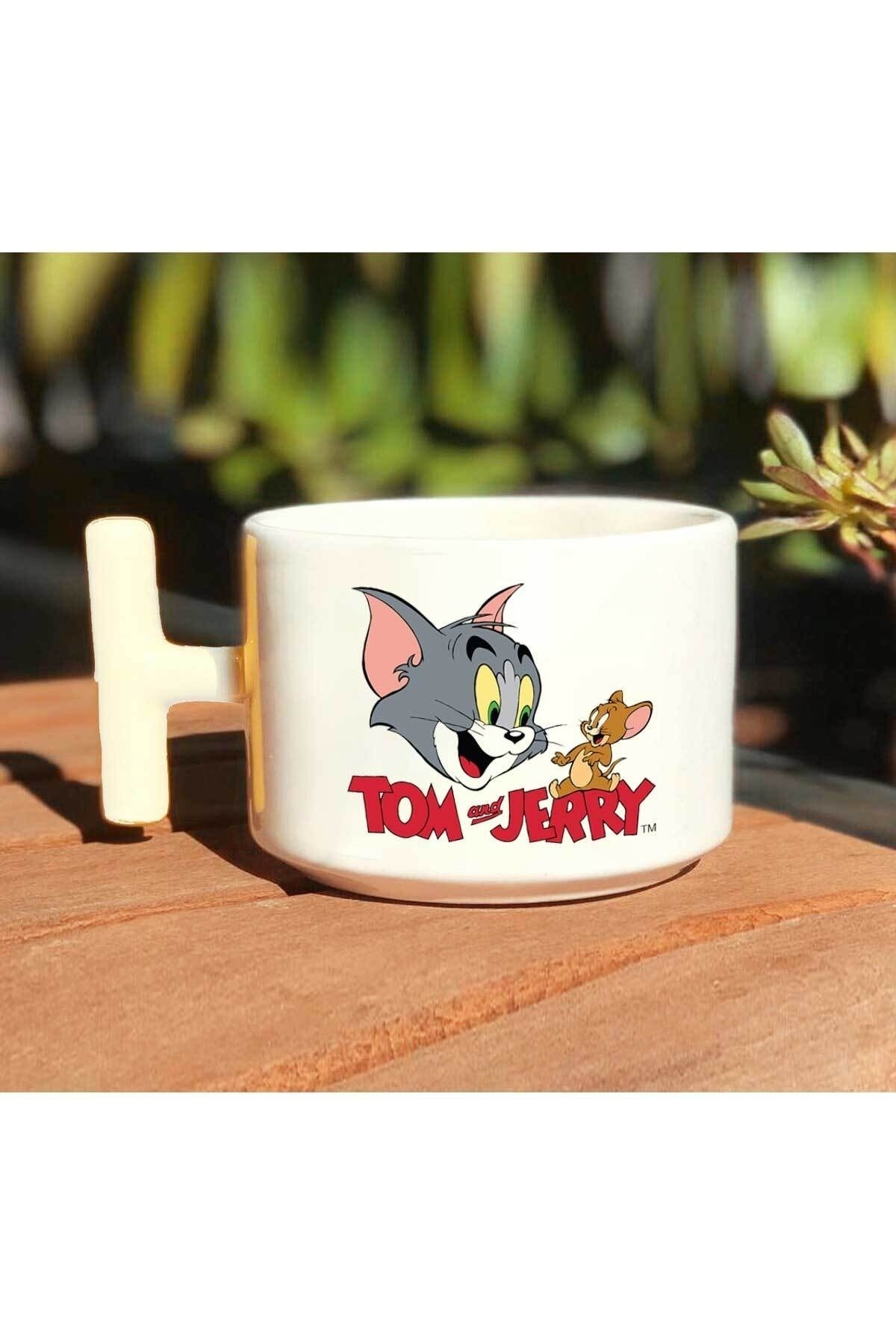 Tom And Jerry Baskılı Beyaz T Kulp Kupa Bardak