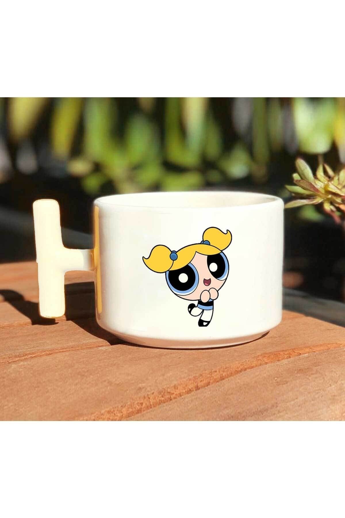 Powerpuff Girls Bubbles Baskılı Beyaz T Kulp Kupa Bardak