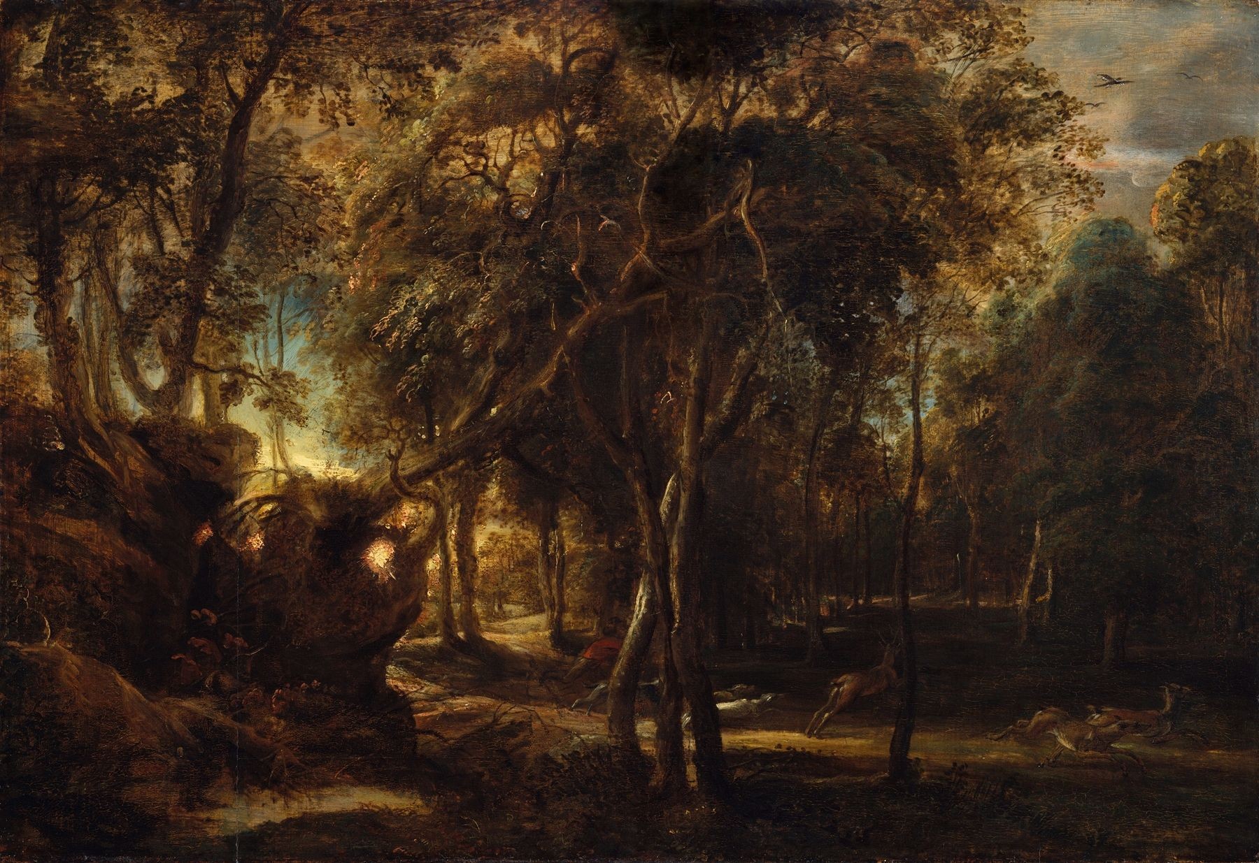 Peter Paul Rubens - Geyik Avı ile Şafakta Bir Orman (yaklaşık 1635)