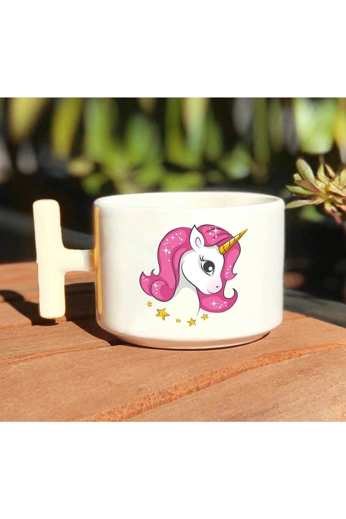 Unicorn Baskılı Beyaz T Kulp Kupa Bardak