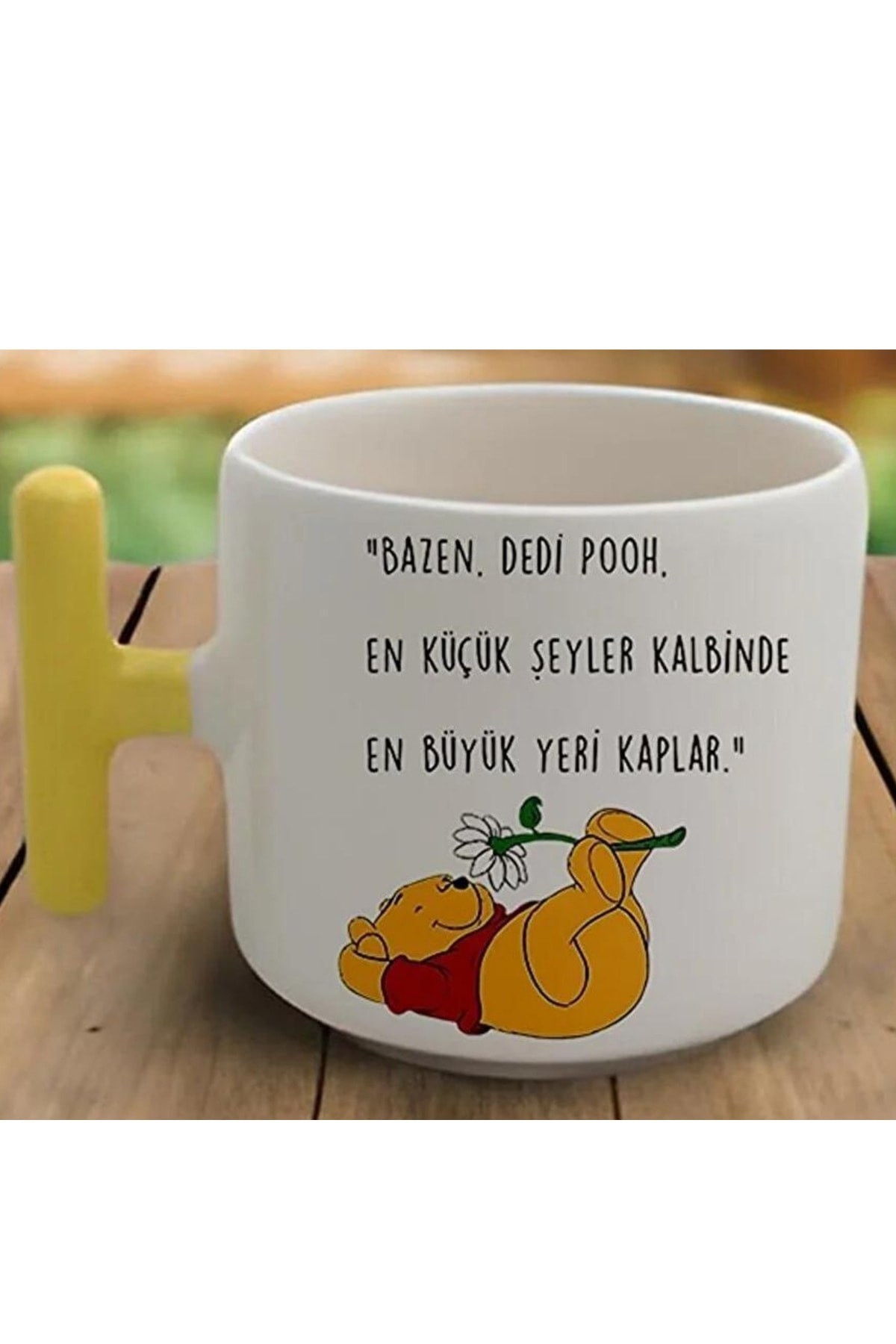 Pooh Temalı Sarı T Kulp Tasarım Nescafe Çay Latte Fincan Modelleri