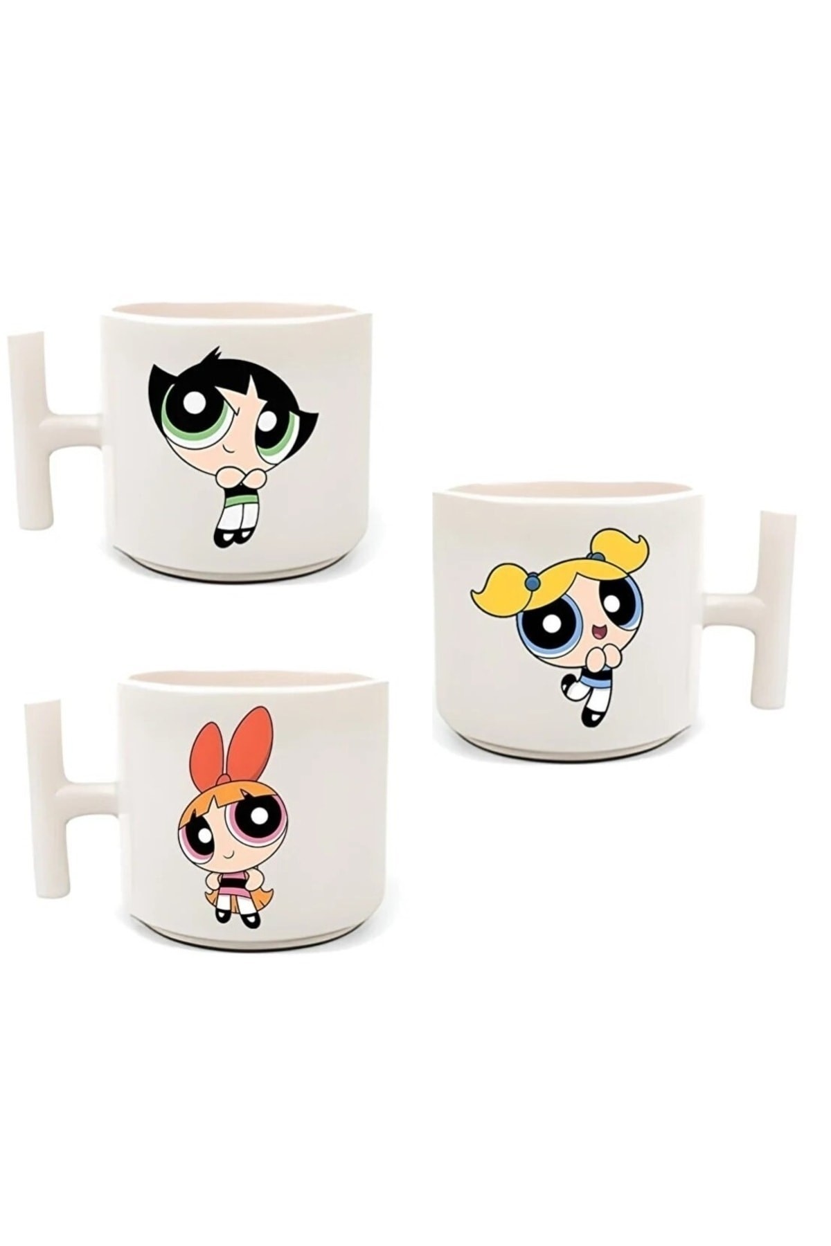 Powerpuff Girls Baskılı 3'lü El Yapımı T Kulplu Fincan