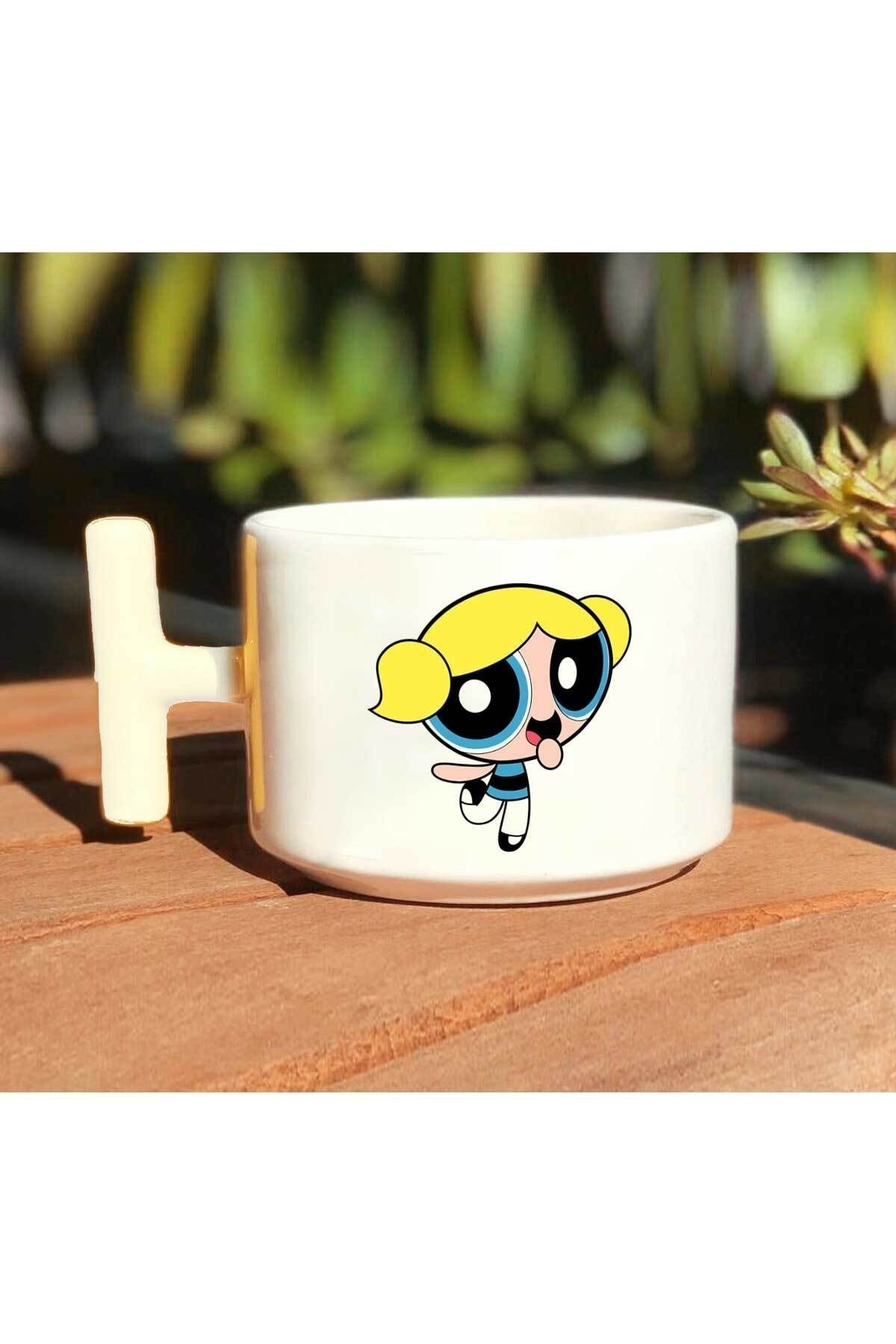 Powerpuff Girls Bubbles Baskılı Beyaz T Kulp Kupa Bardak