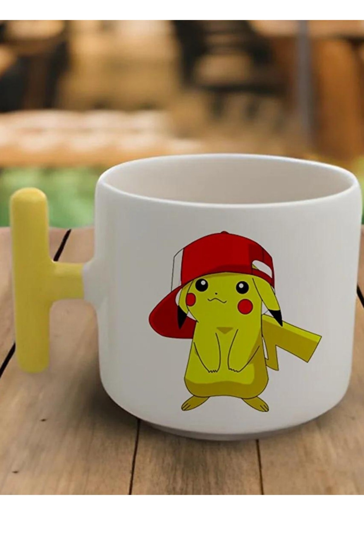 Sarı T Kulp Pikachu Tasarımlı Latte Fincan Modeli