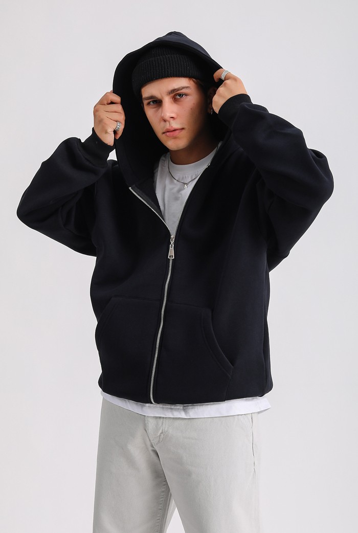 Siyah Premium Oversize Zip Hoodie