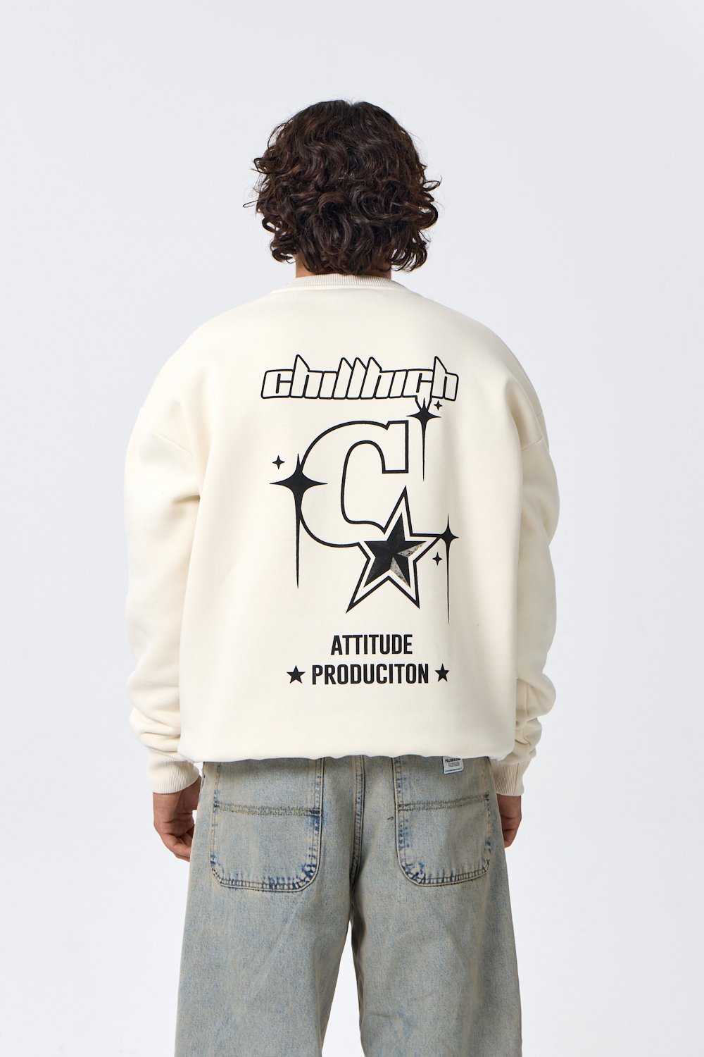 ChillHigh Baskı Detaylı Siyah Oversize Sweatshirt - Krem