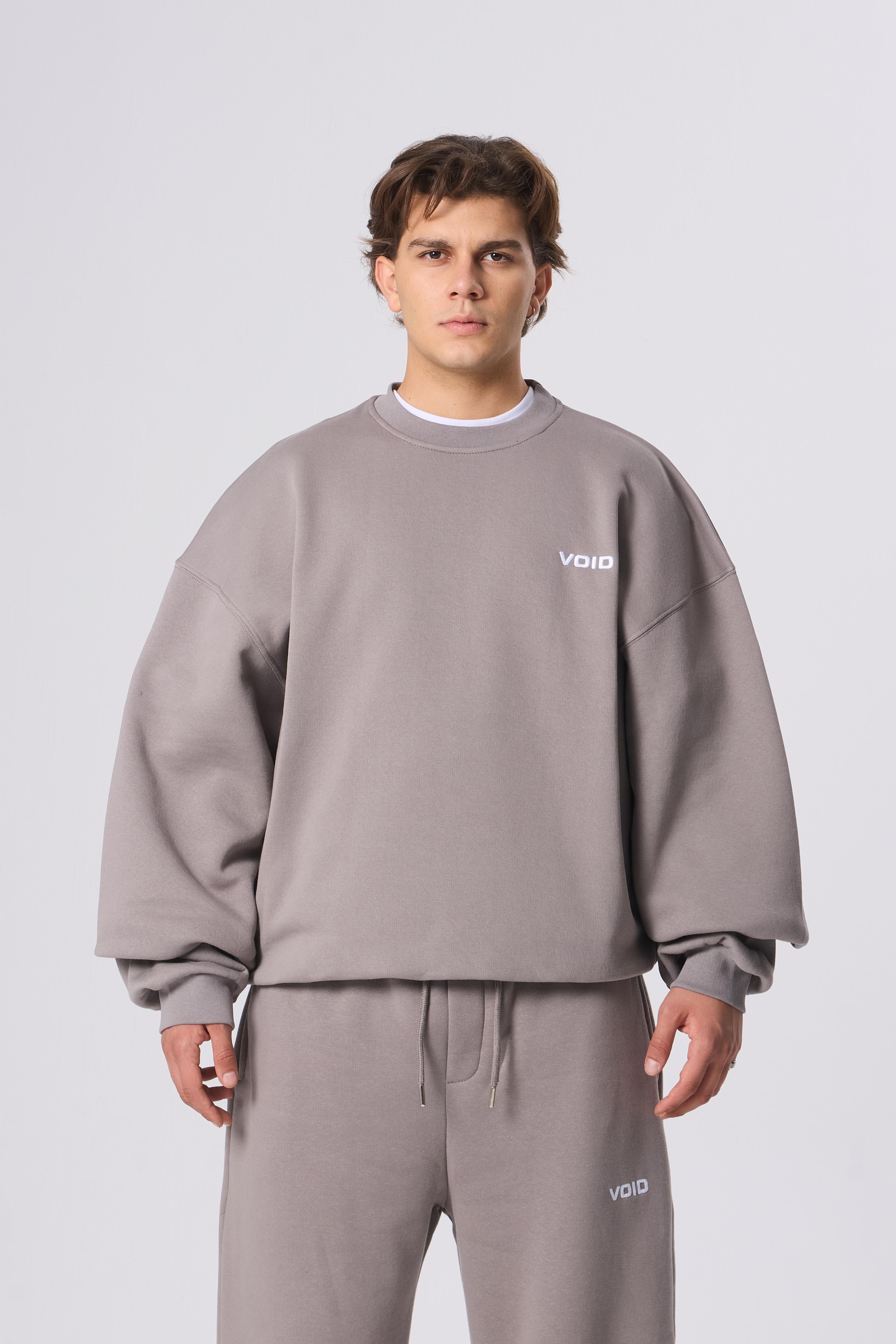 VOID Nakışlı Premium Oversize Sweatshirt - Taş Gri