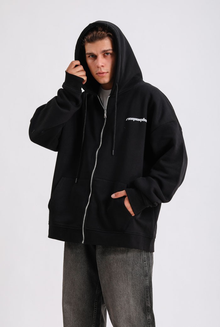 Remember Baskılı Oversize Premium Zip Hoodie