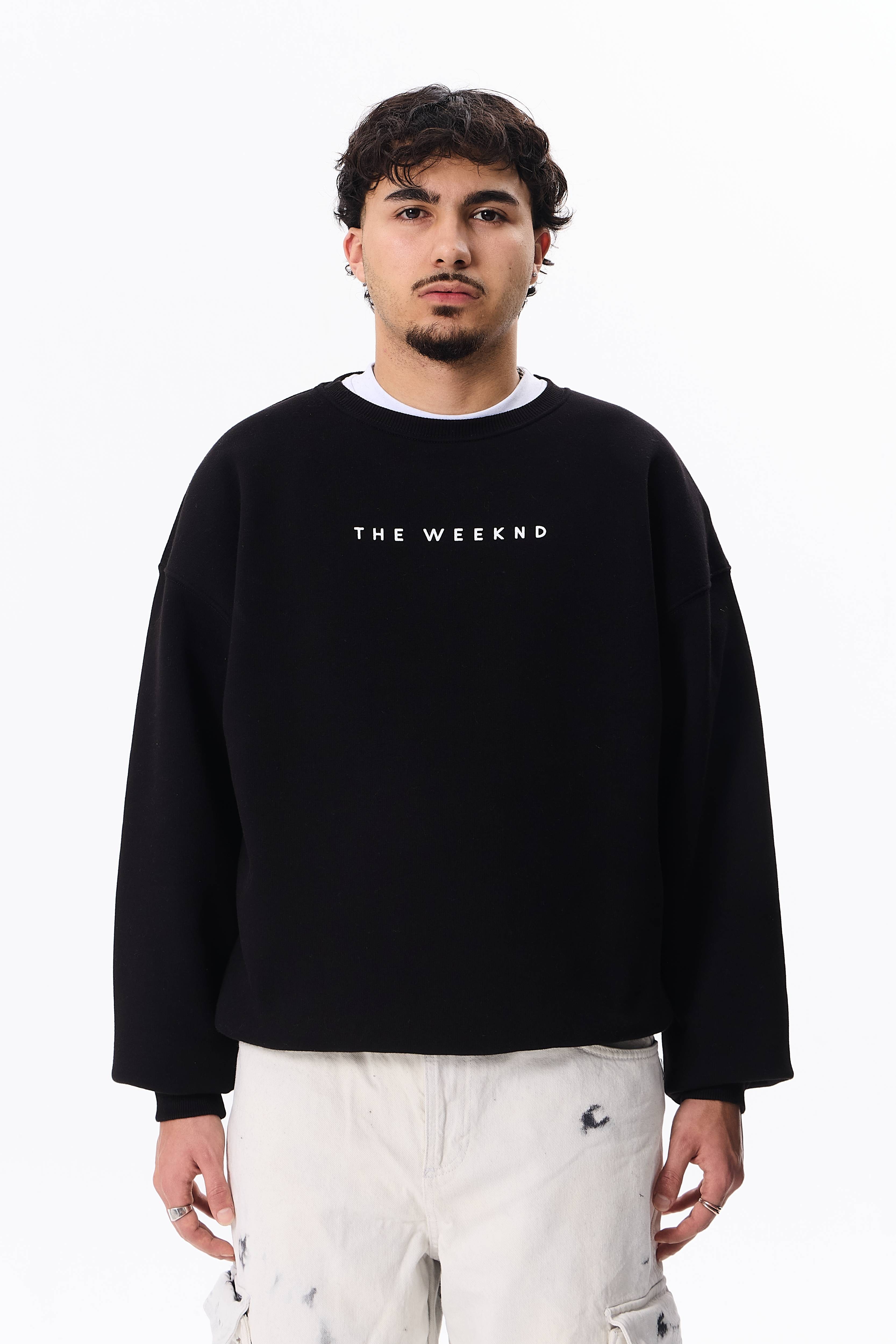 The Weeknd Baskılı Premium Oversize Sweatshirt - Siyah