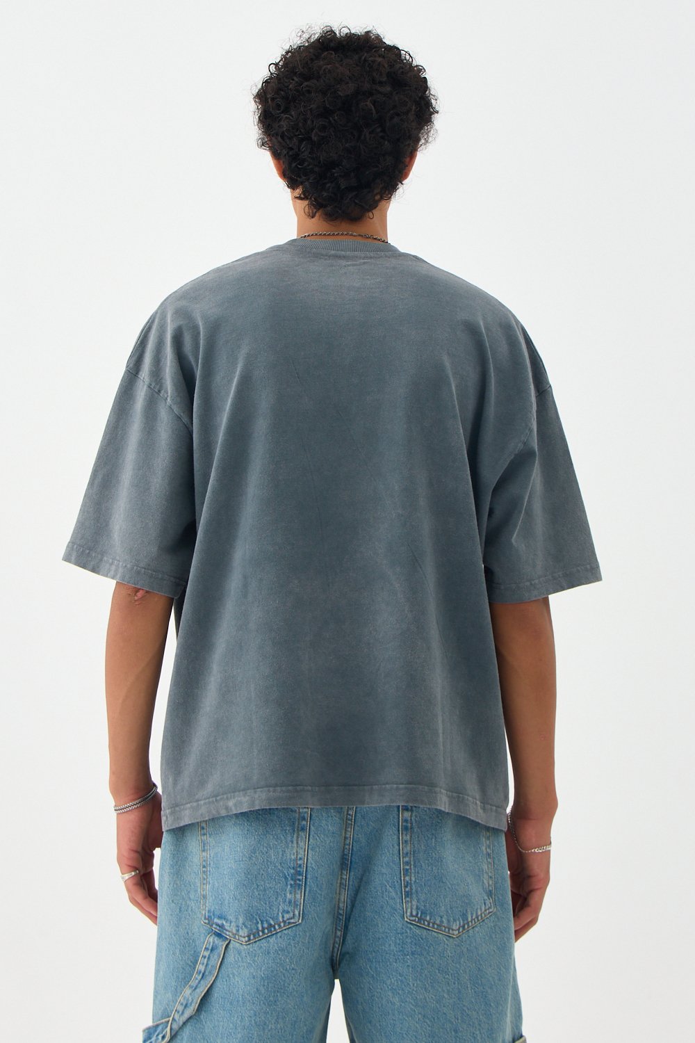 Taş Detaylı Hindu Acid Wash Oversize Tişört