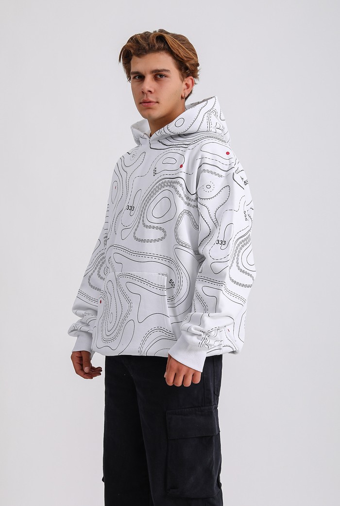 HOT MAP Beyaz Baskılı Premium Oversize Hoodie 