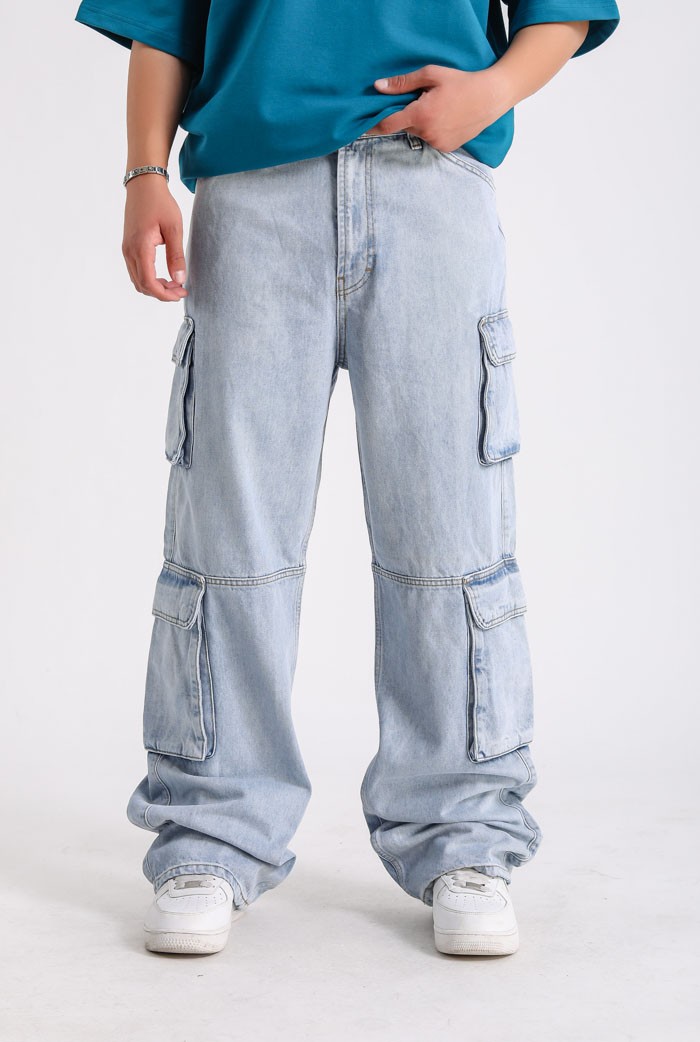 Çok Cepli Premium Baggy Pantolon - Buz Mavisi