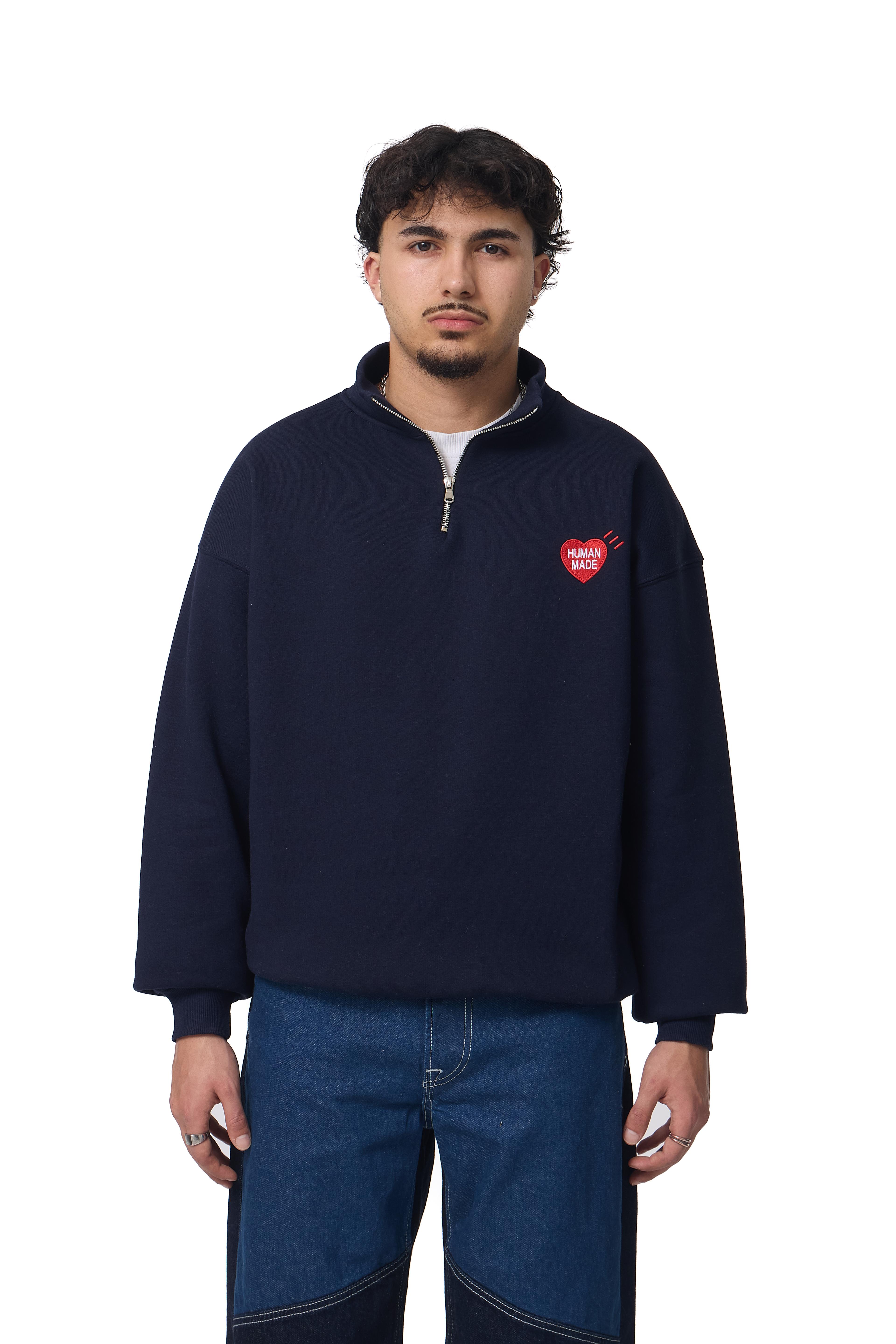 Human Made Nakış Detaylı Half-Zip Oversize Sweatshirt - Lacivert