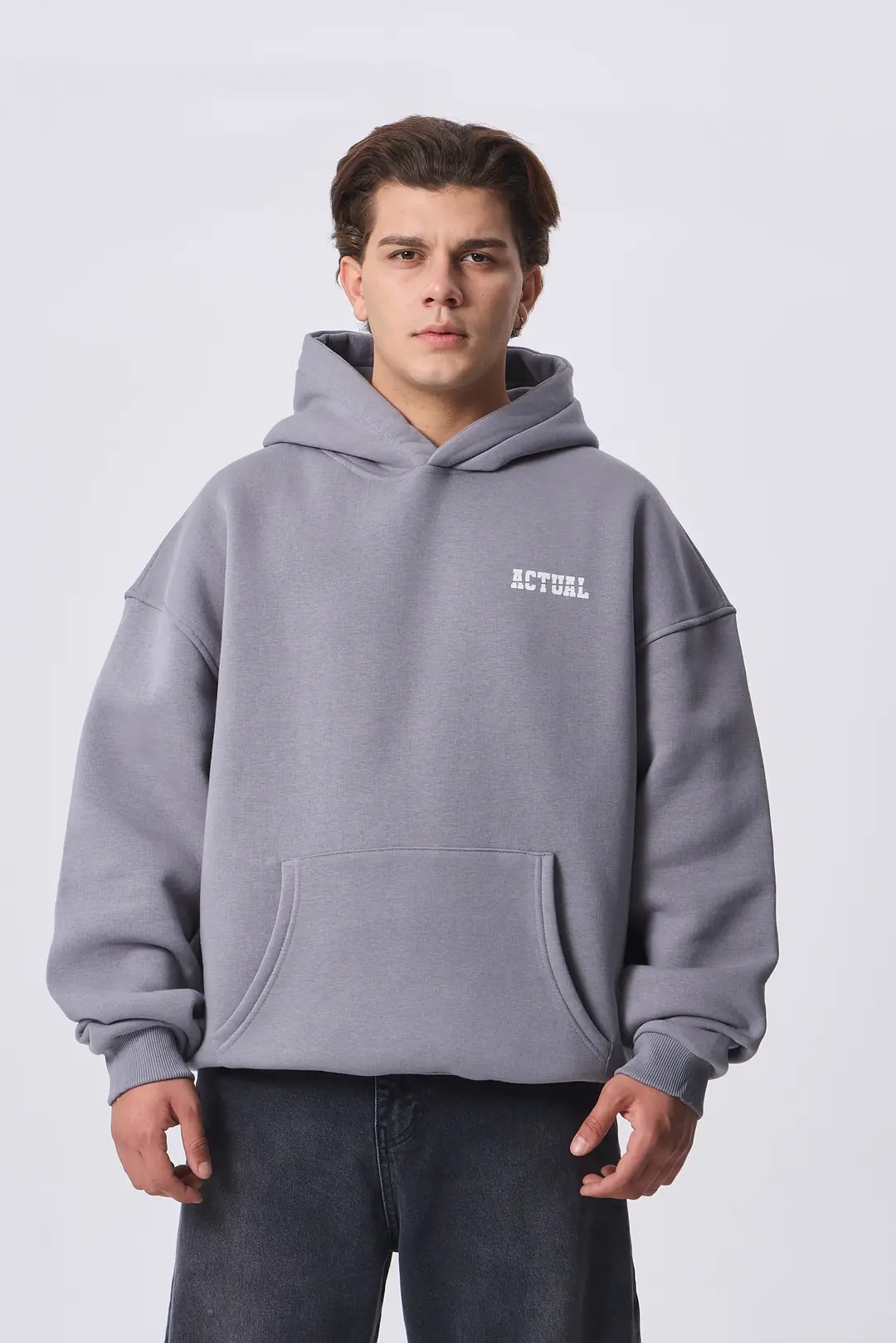 Actual Baskılı Premium Oversize Kapüşonlu Sweatshirt