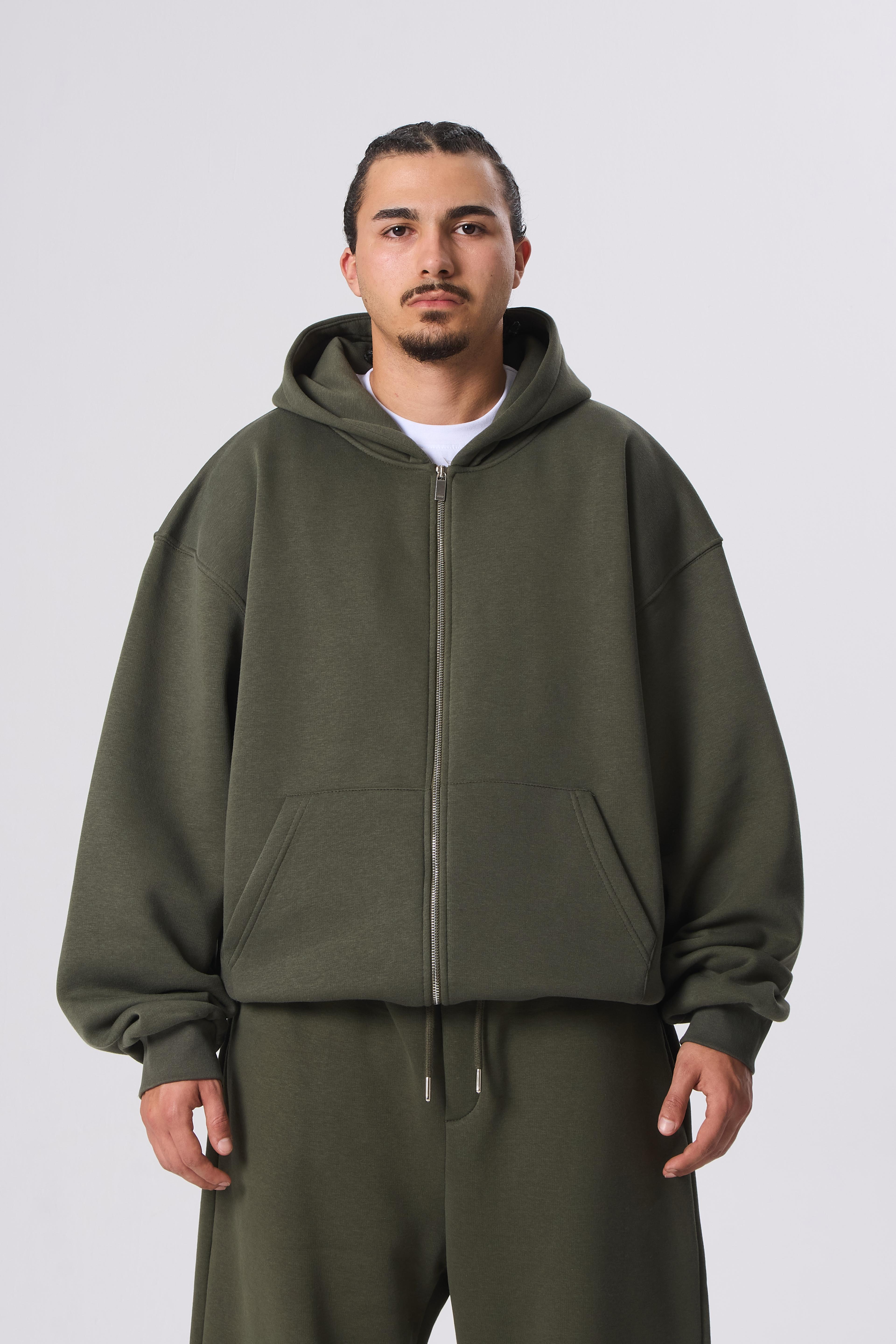 VOID Basic Premium Zip Oversize Hoodie - Haki