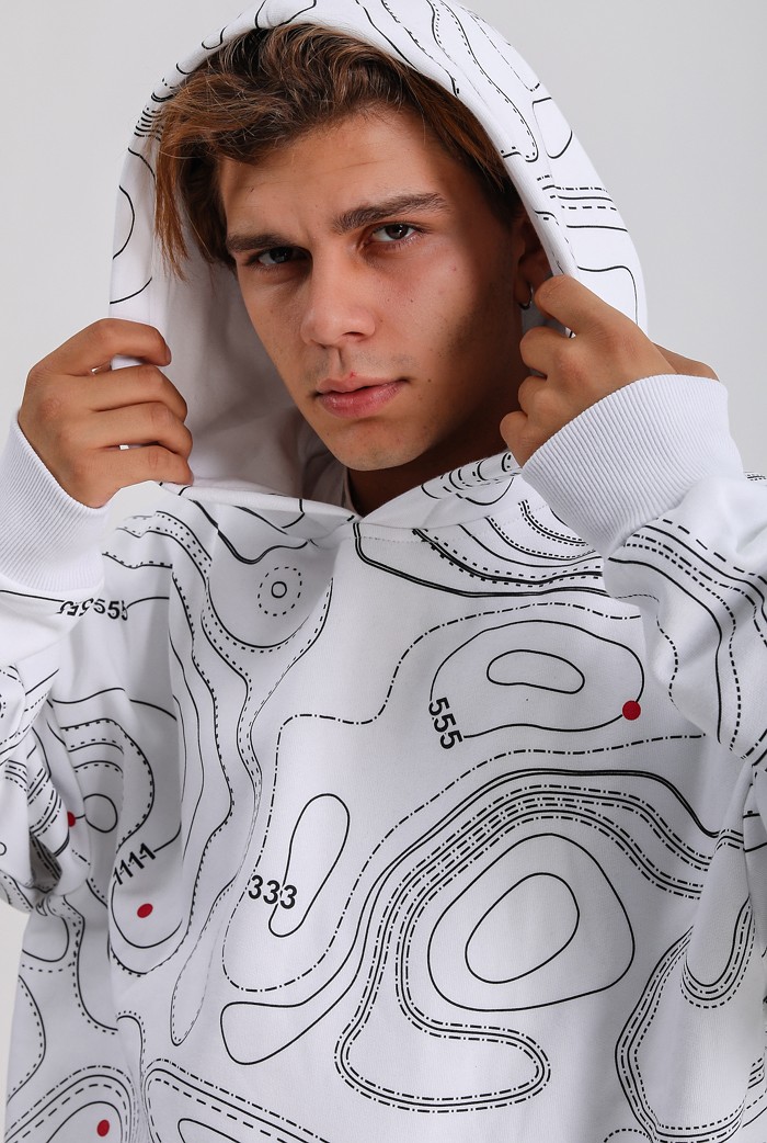 HOT MAP Beyaz Baskılı Premium Oversize Hoodie 