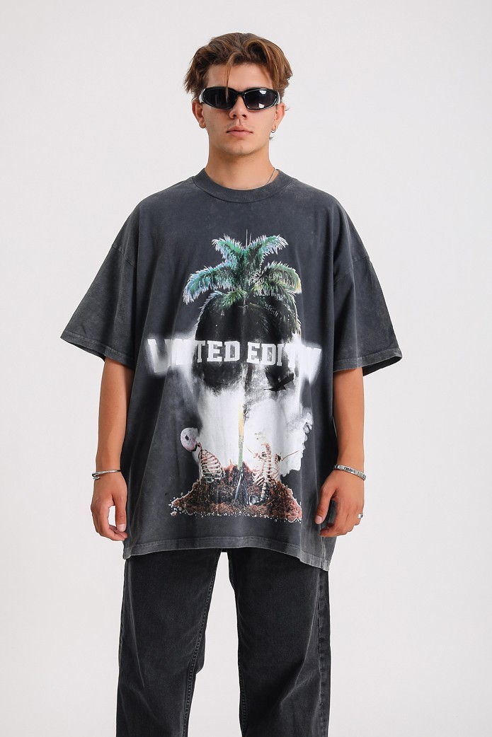 Acid Wash Palm Skeleton Oversize T-shirt