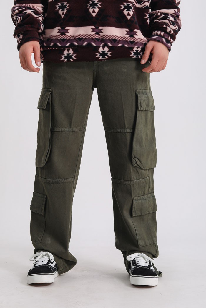 EGHTYFV Kargo Çok Cepli Premium Baggy Pantolon - Koyu Yeşil