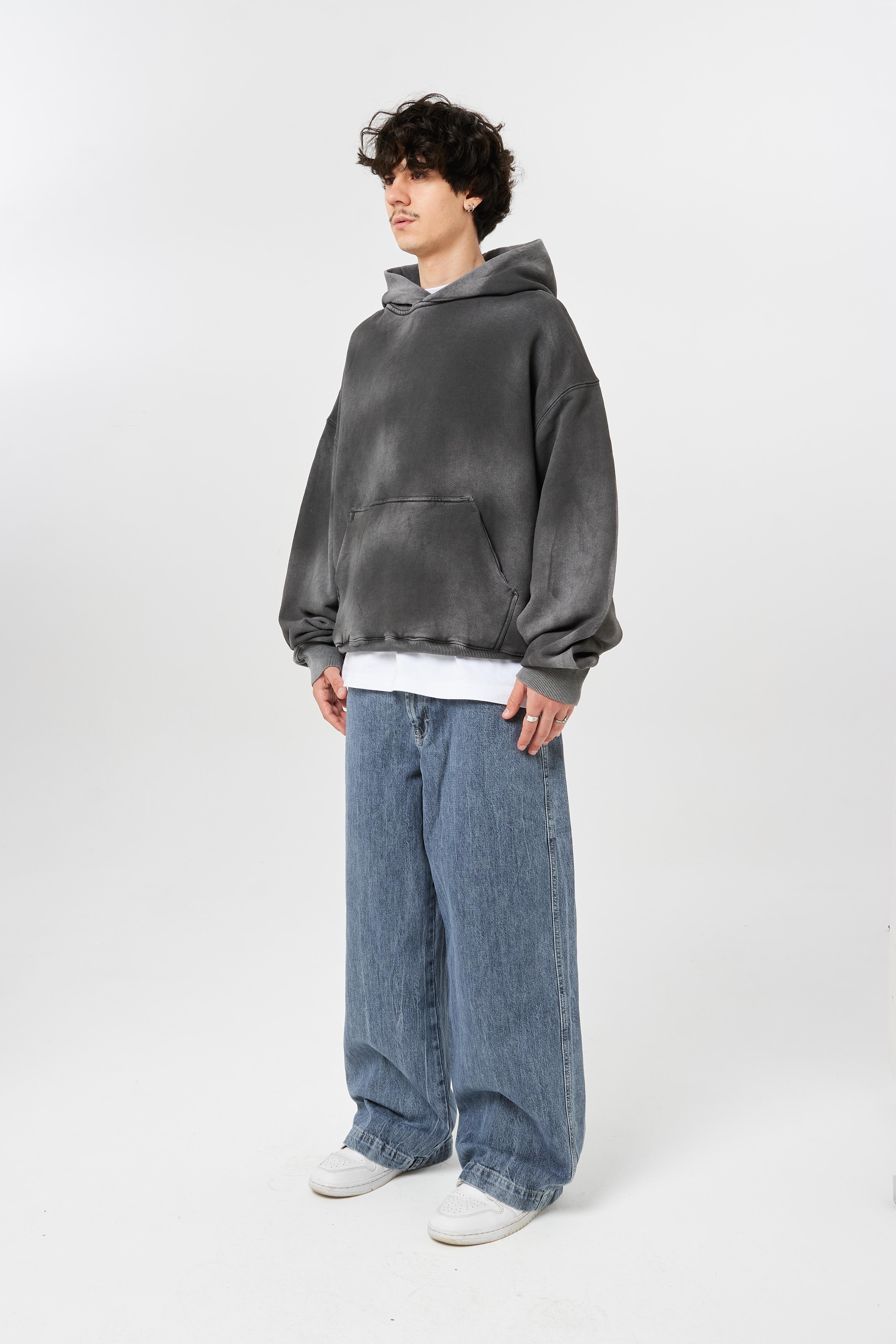 Diagonel Kumaş Premium Basic Kapüşonlu Oversize Sweatshirt