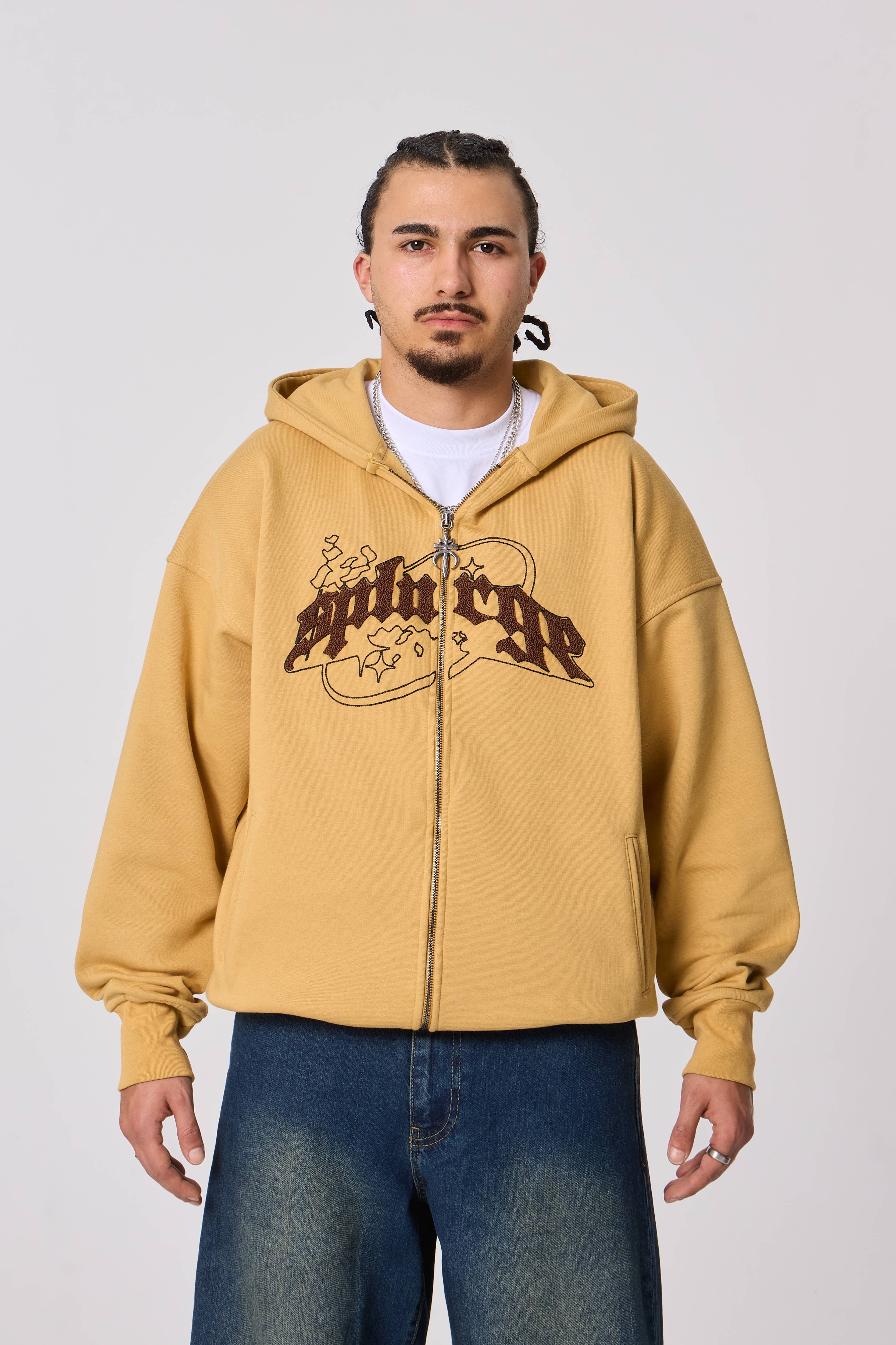 Splarge Nakışlı Kapüşonlu Oversize Sweatshirt - Hardal