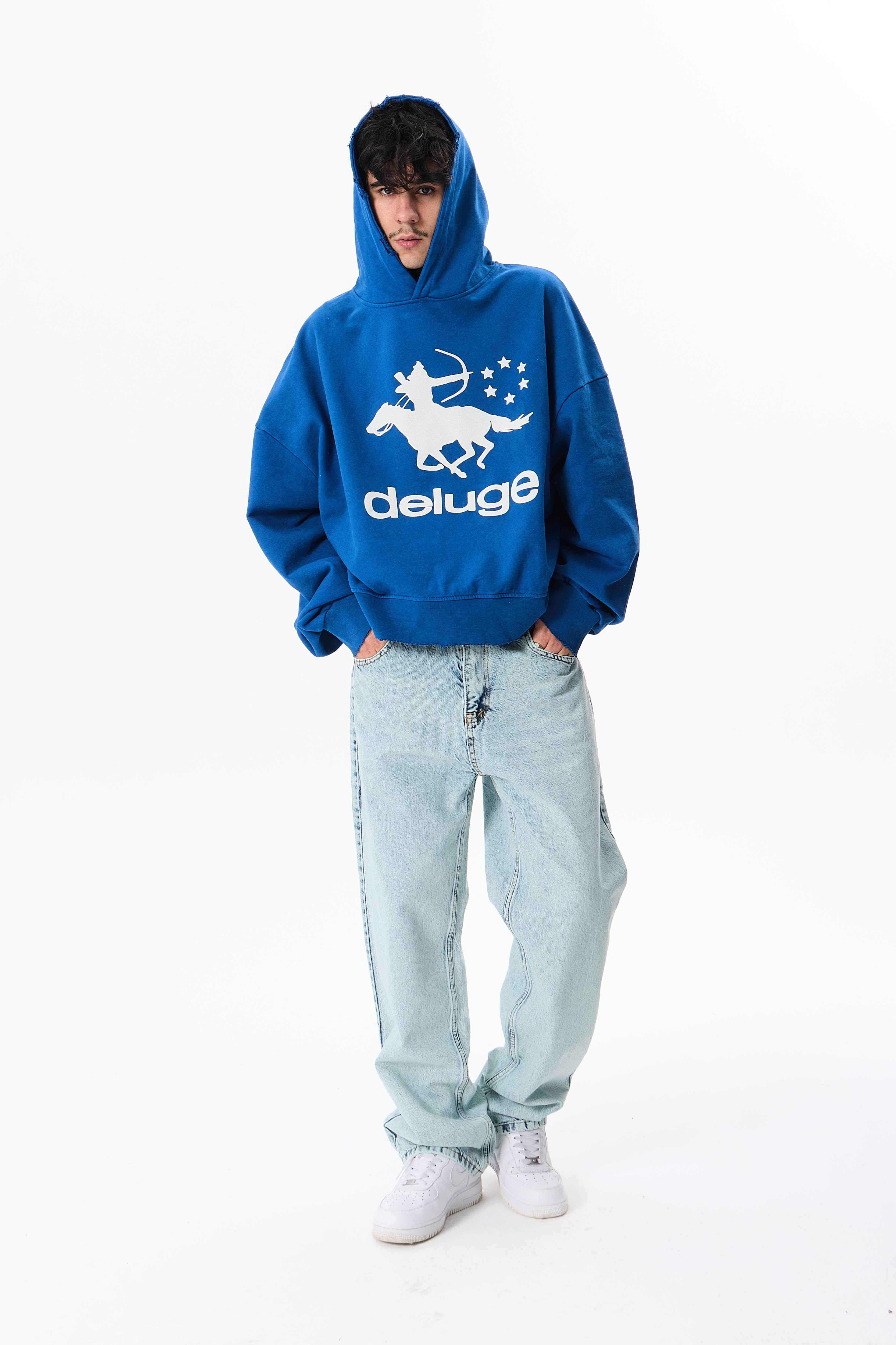 Deluge Baskılı Boxy Fit Kapüşonlu Oversize Sweatshirt