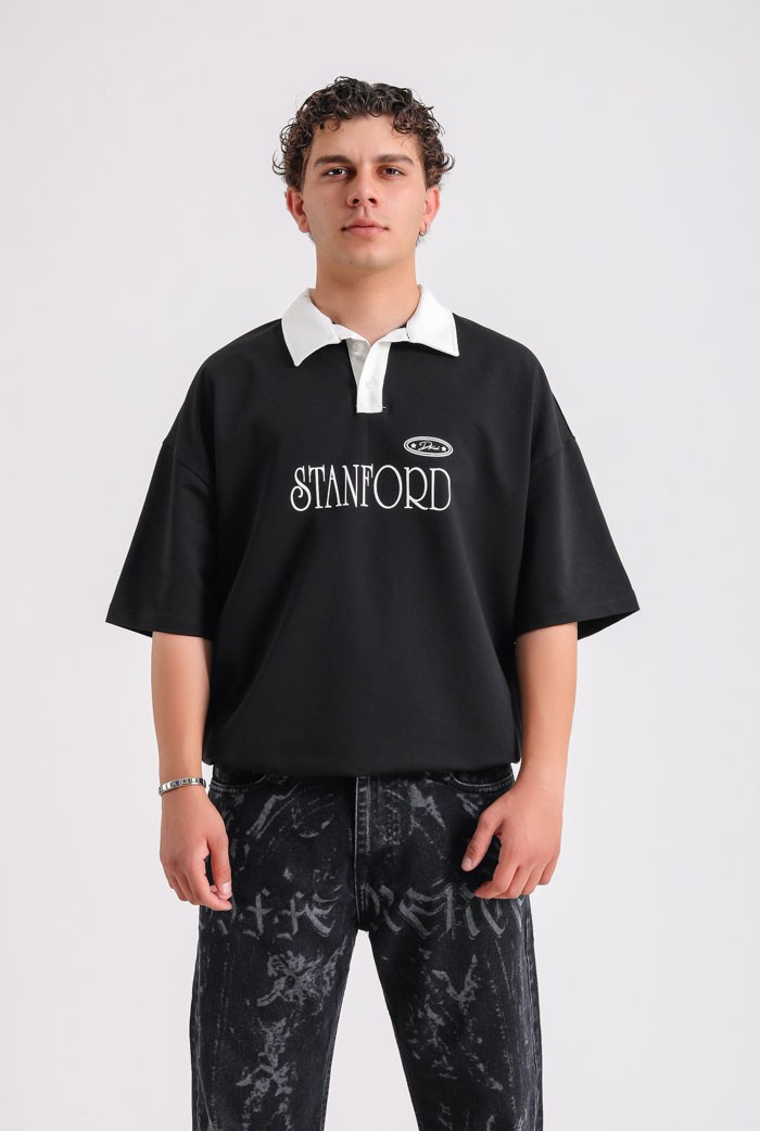 Stanford Polo Yaka Oversize Tee - Siyah