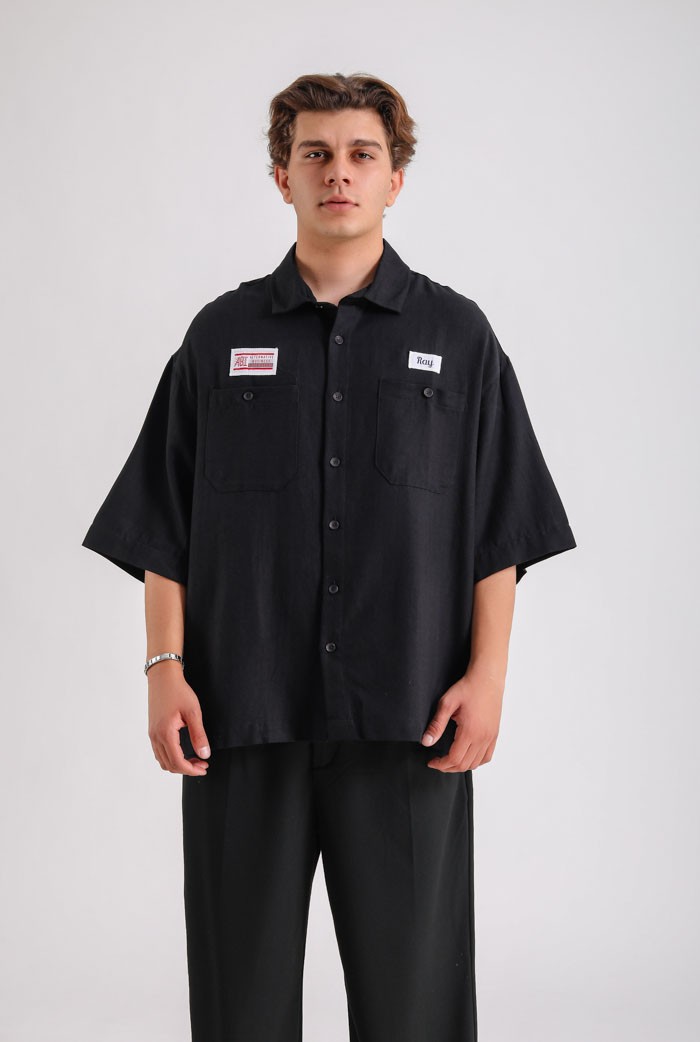 Ray Patch Nakış Detaylı Premium Oversize Gömlek - Siyah