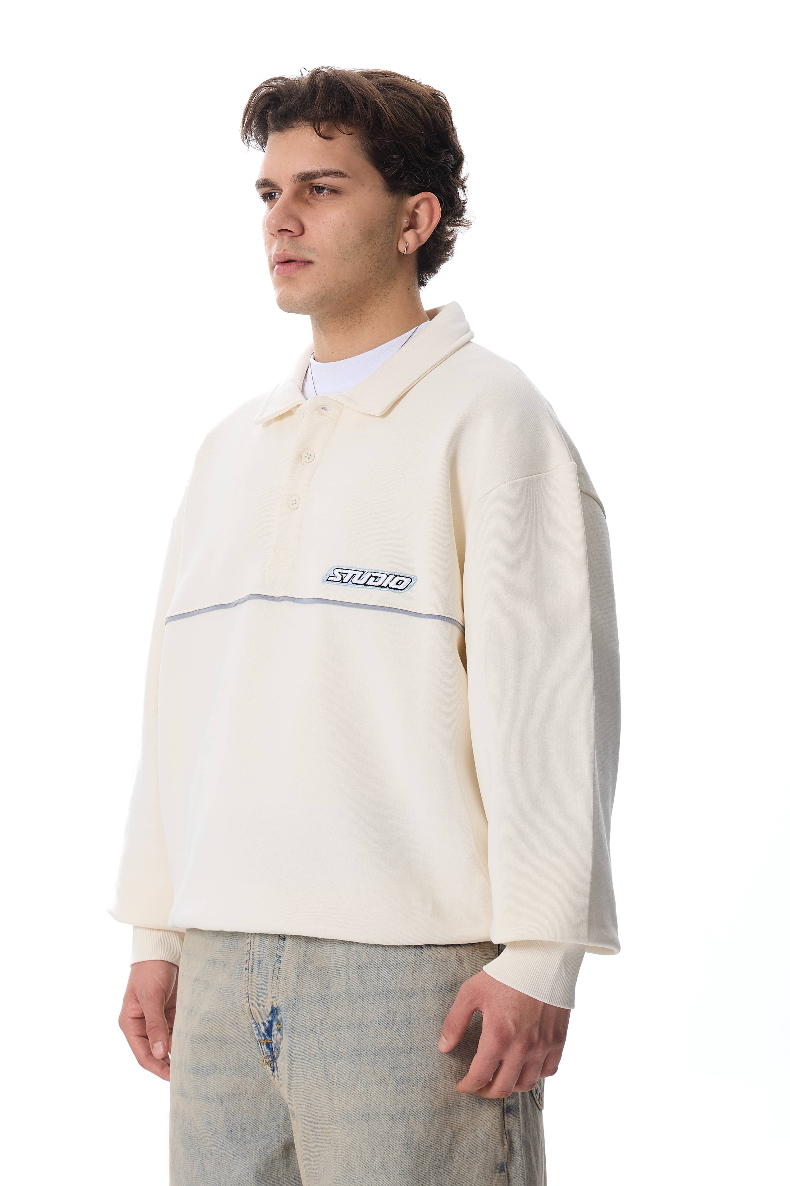 Studio Nakışlı Polo Yaka Premium Oversize Sweatshirt