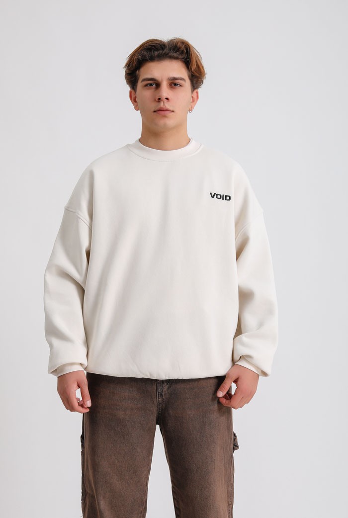 VOID Nakışlı Detaylı Premium Oversize Sweatshirt - Bej