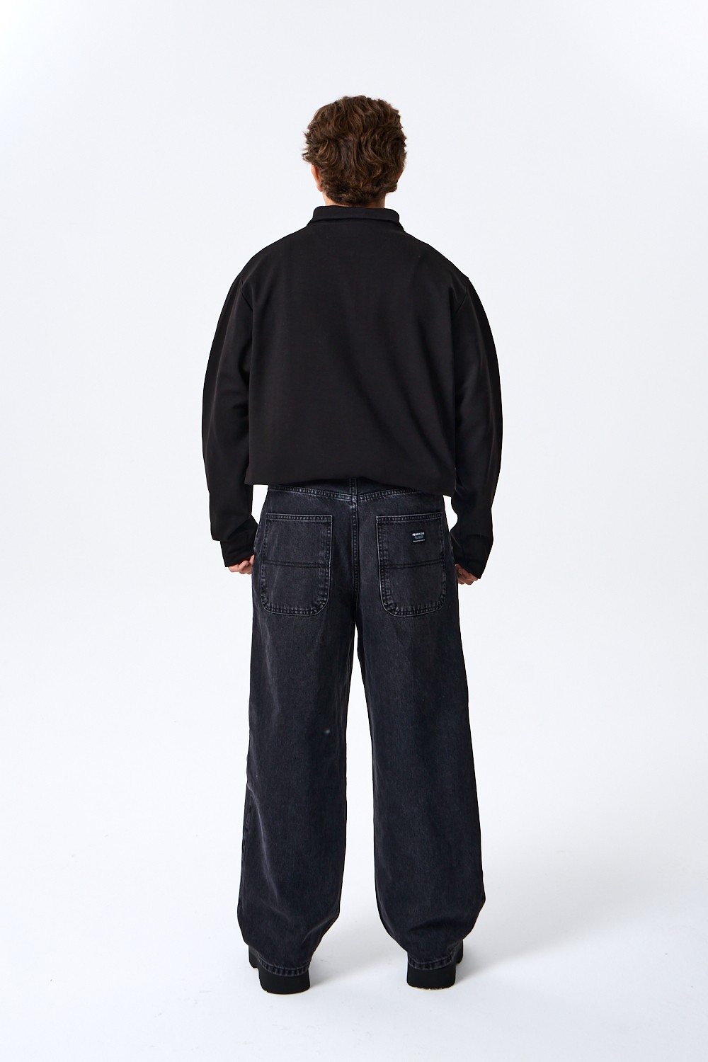 Siyah Half-Zip Basic Polo Yaka Sweatshirt