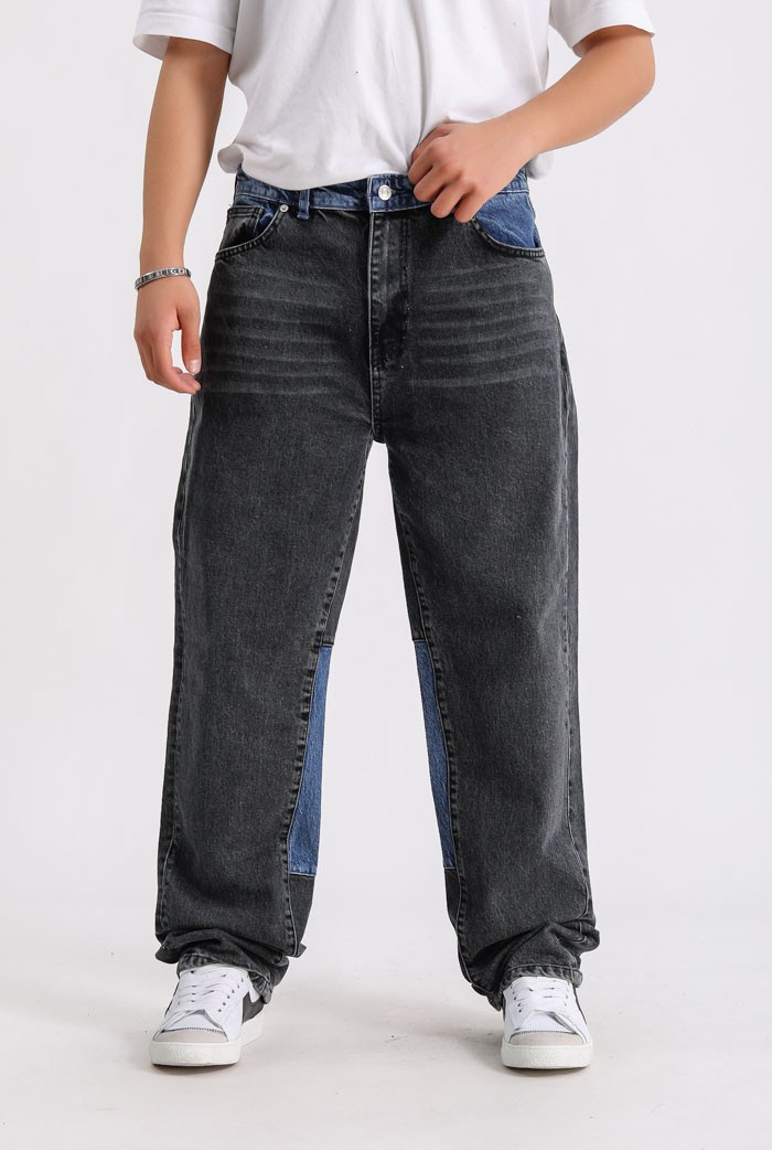 Çift Renk Denim Relaxed Fit Pantolon