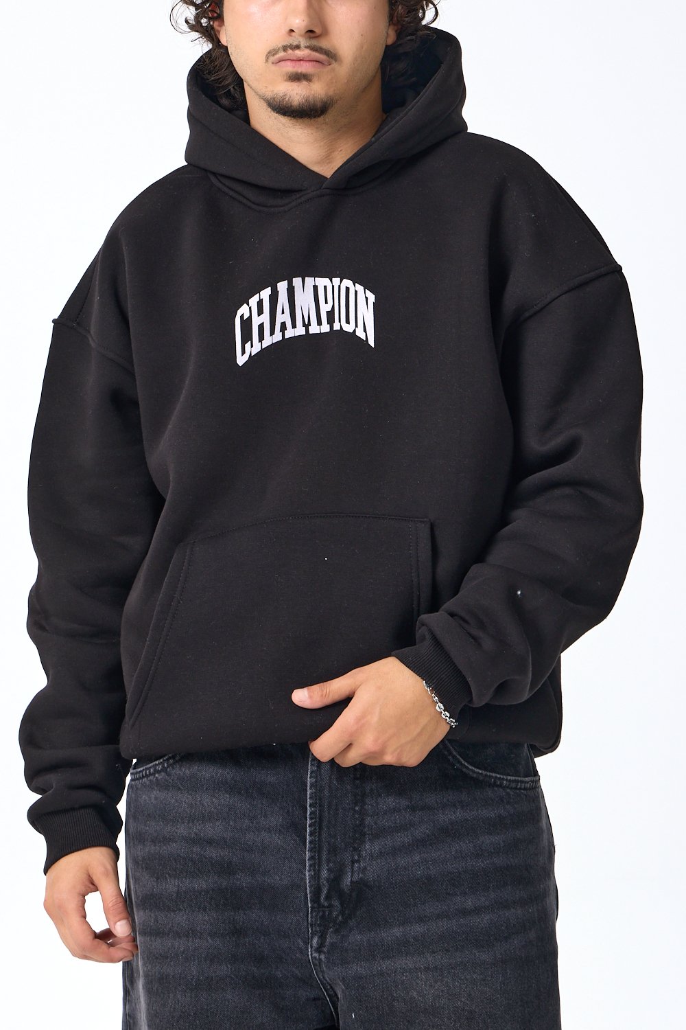 Champion Baskılı Premium Oversize Kapüşonlu Sweatshirt