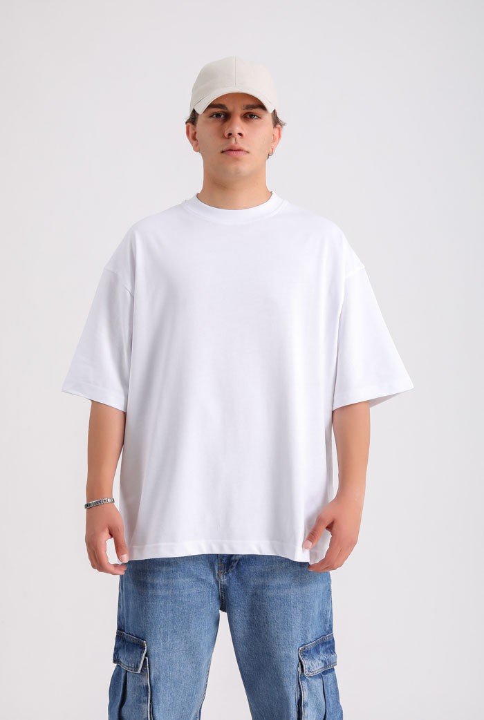 VOID Baskılı Premium Oversize Basic T-shirt - Beyaz