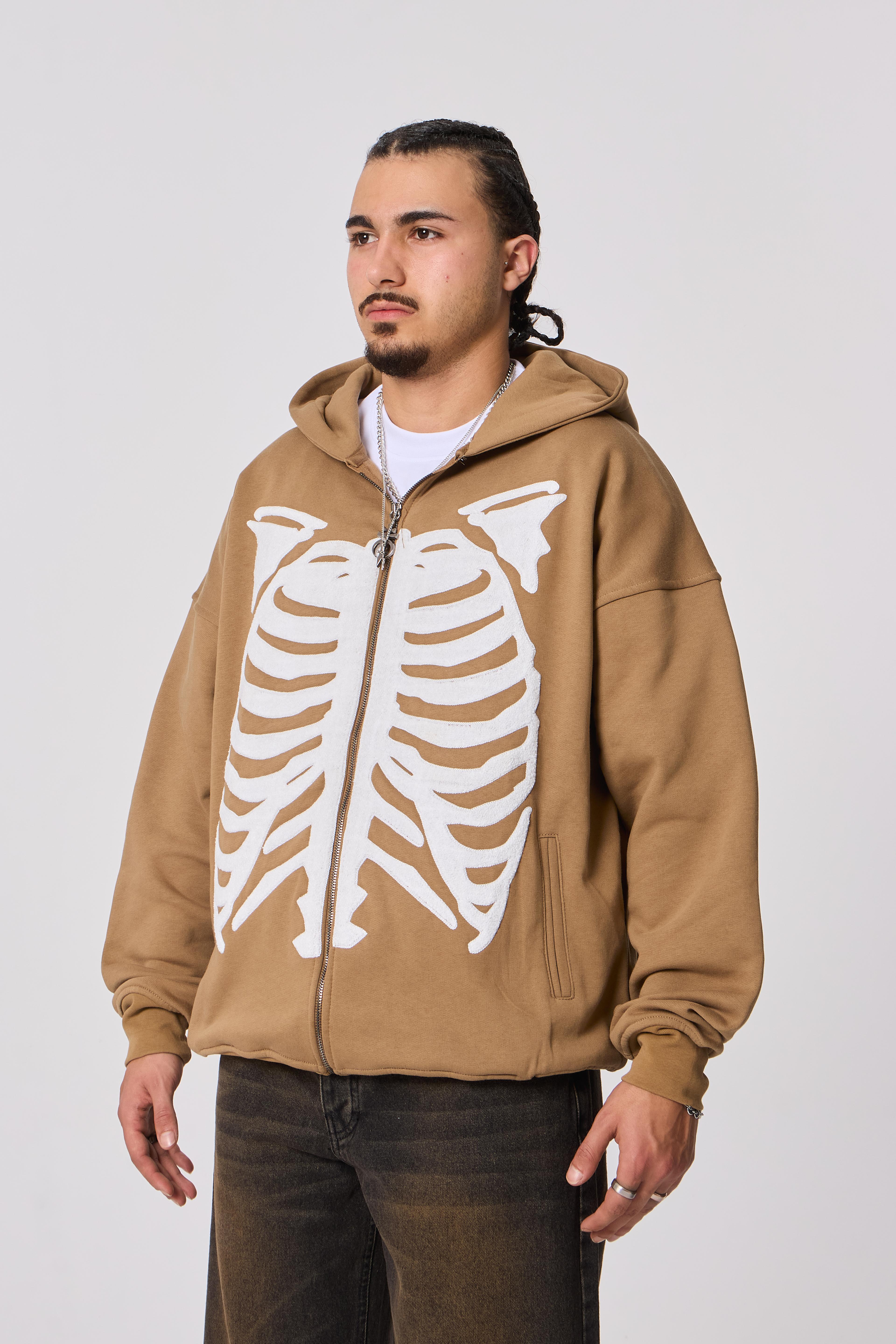 Skeleton Nakış Detaylı Oversize Kapüşonlu Sweatshirt