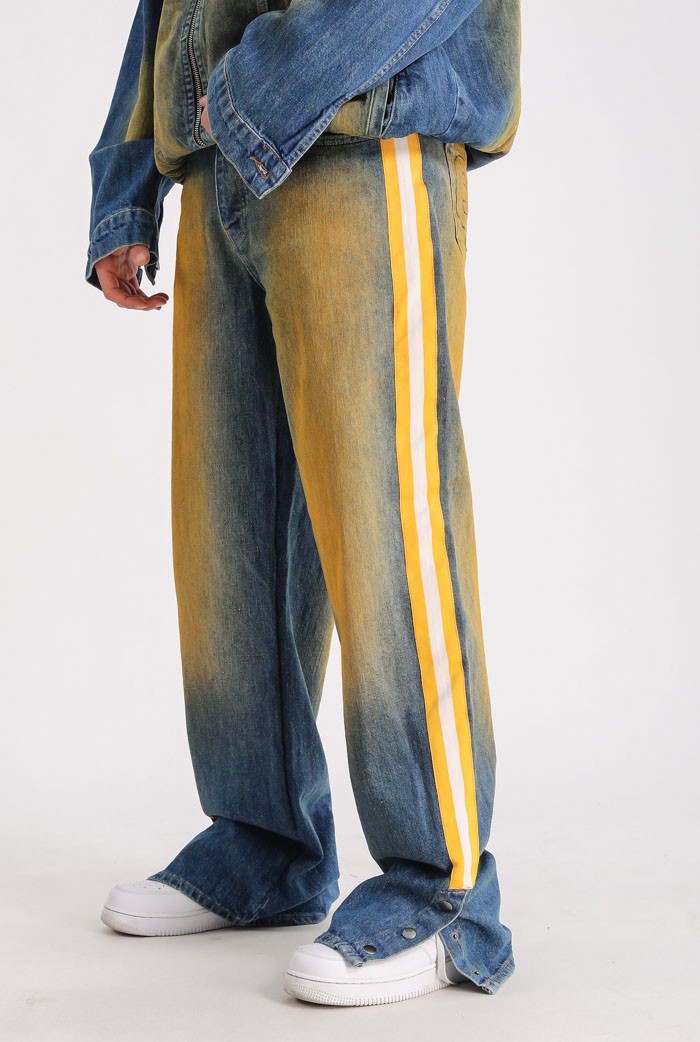 NFL Şeritli Düğme Detaylı Baggy Pantolon - Sarı