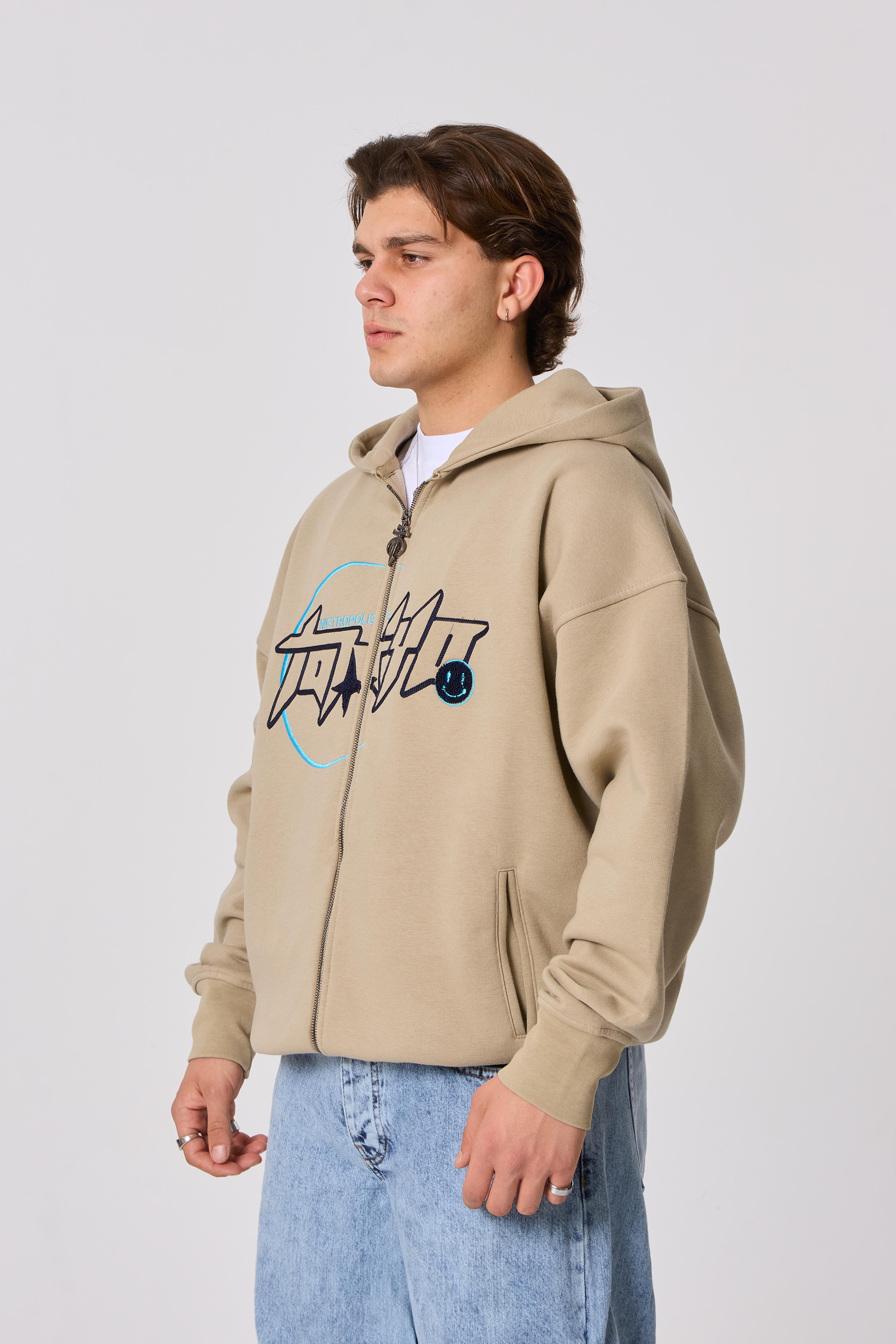 Tokyo Nakışlı Kapüşonlu Oversize Sweatshirt