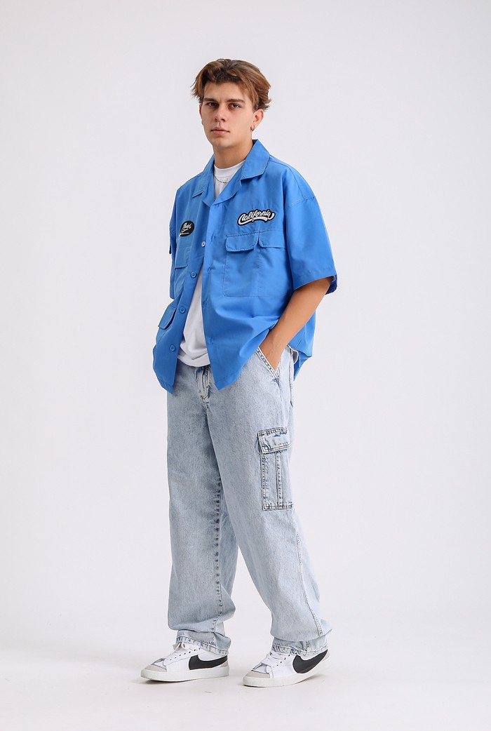 Açık Mavi Denim Baggy Kargo Pantolon