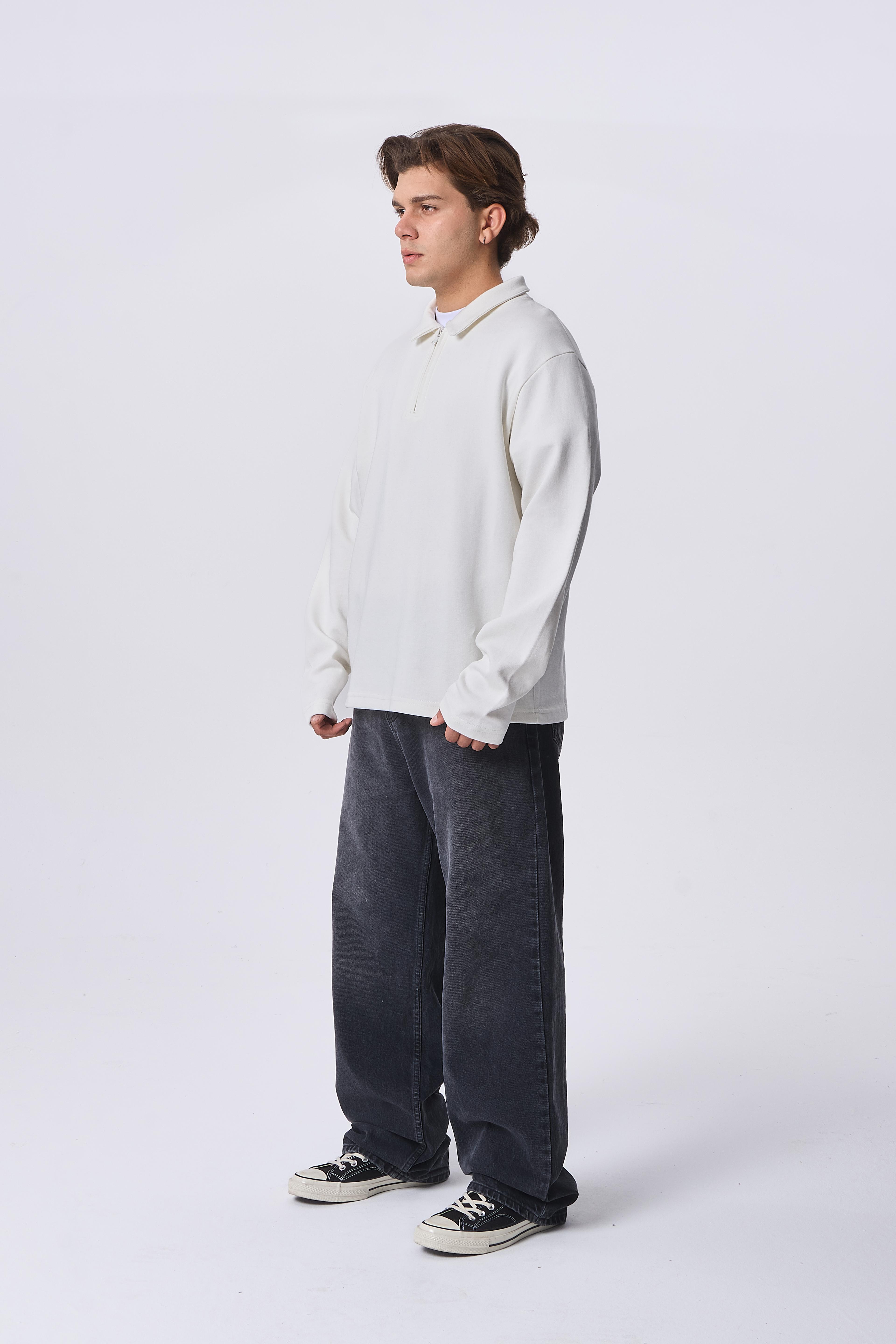 Half-Zip Basic Polo Yaka Sweatshirt