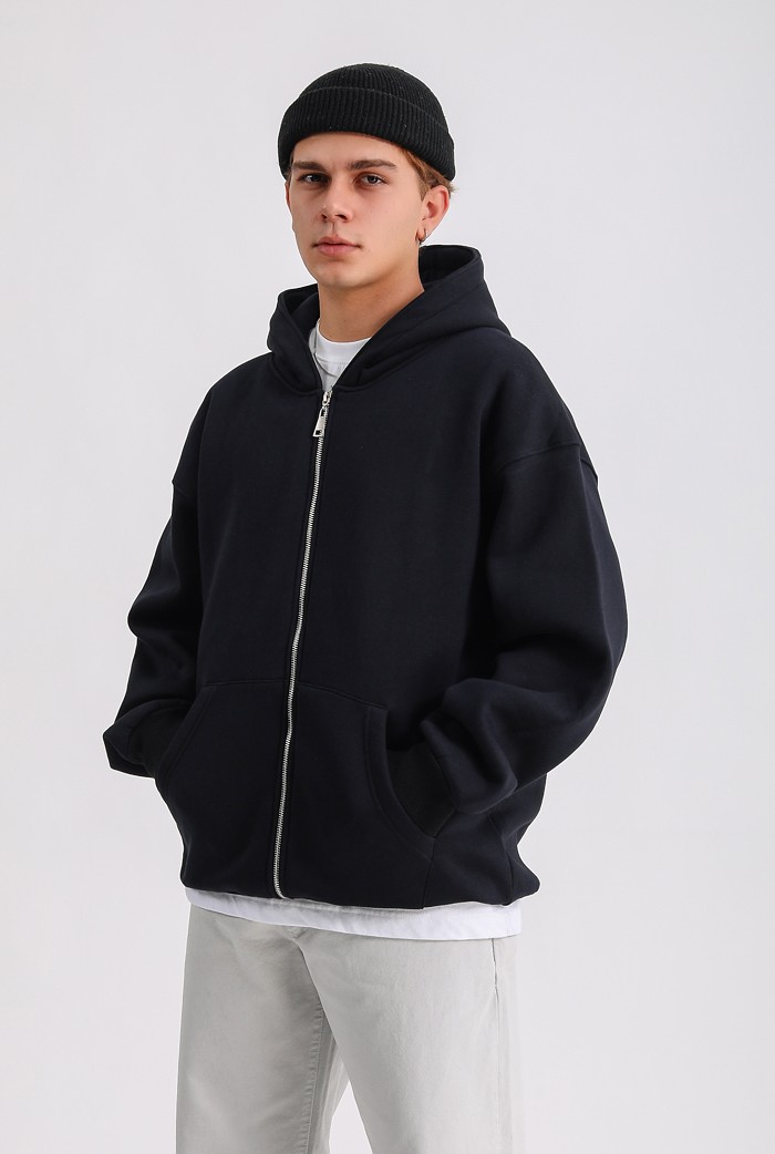 Siyah Premium Oversize Zip Hoodie