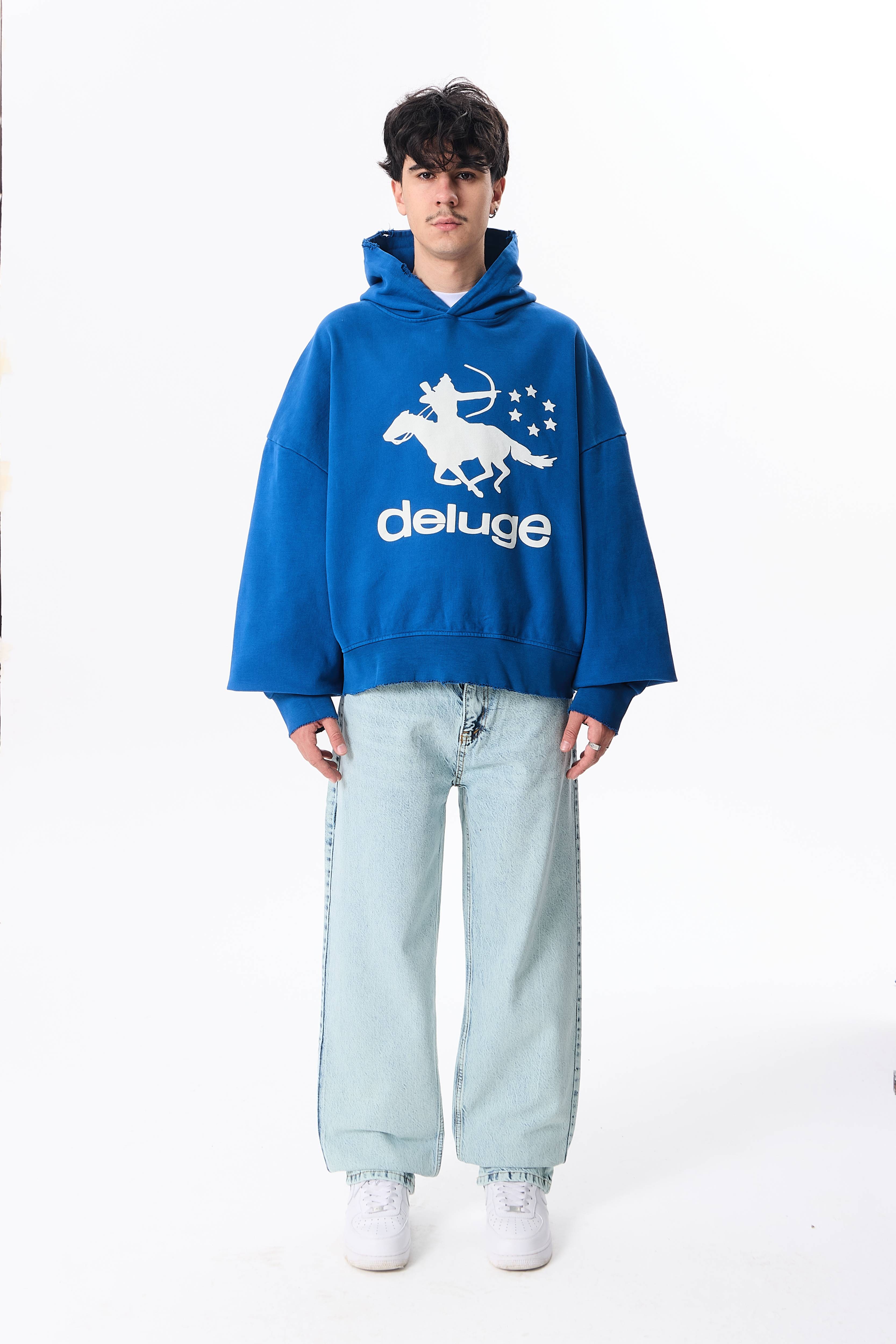 Deluge Baskılı Boxy Fit Kapüşonlu Oversize Sweatshirt