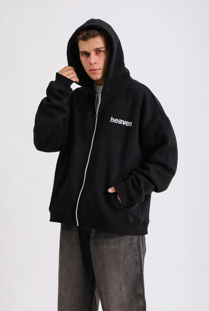 HEAVEN Baskı Detaylı Premium Oversize Zip Hoodie