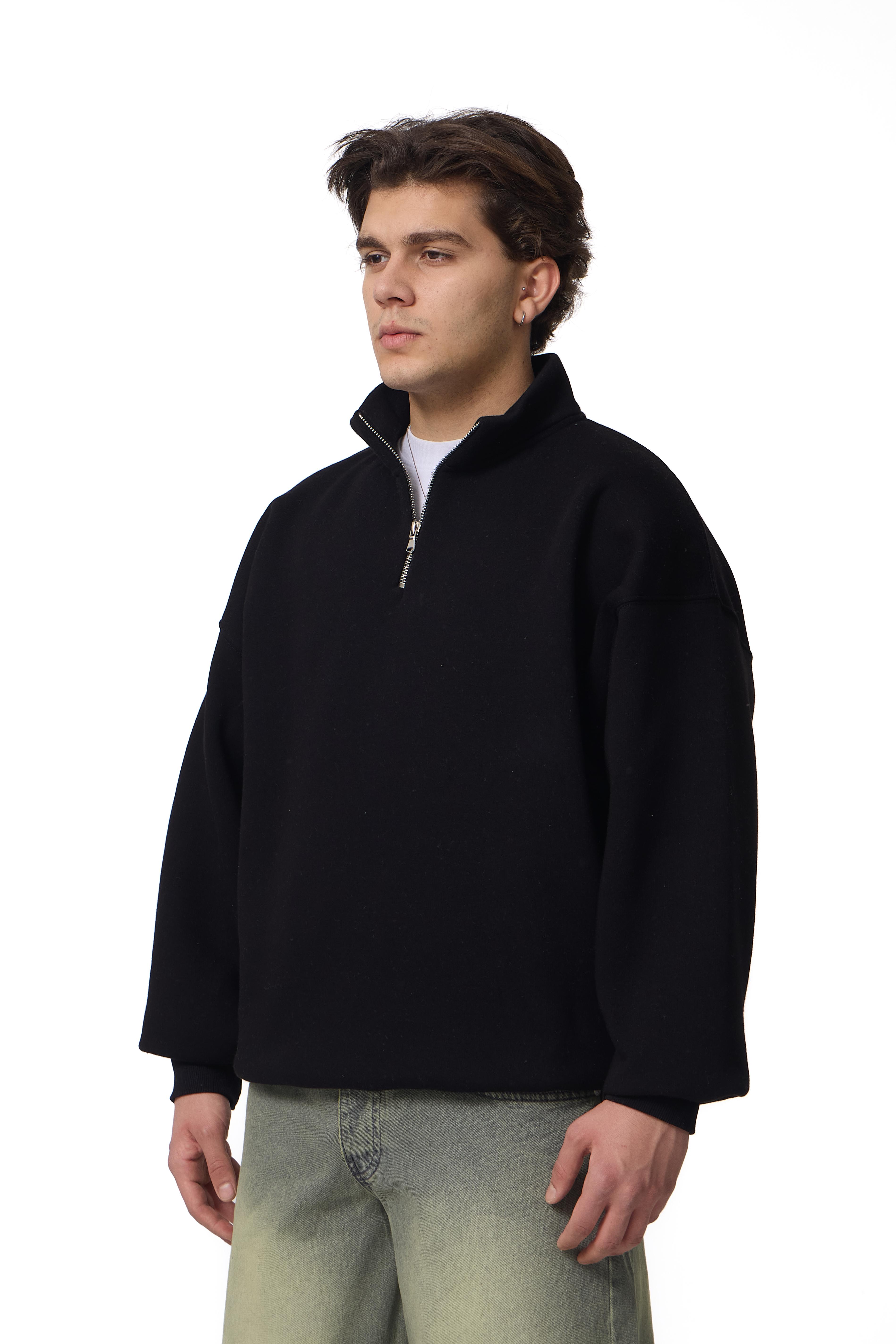 Fermuar Detaylı Basic Half-Zip Oversize Sweatshirt